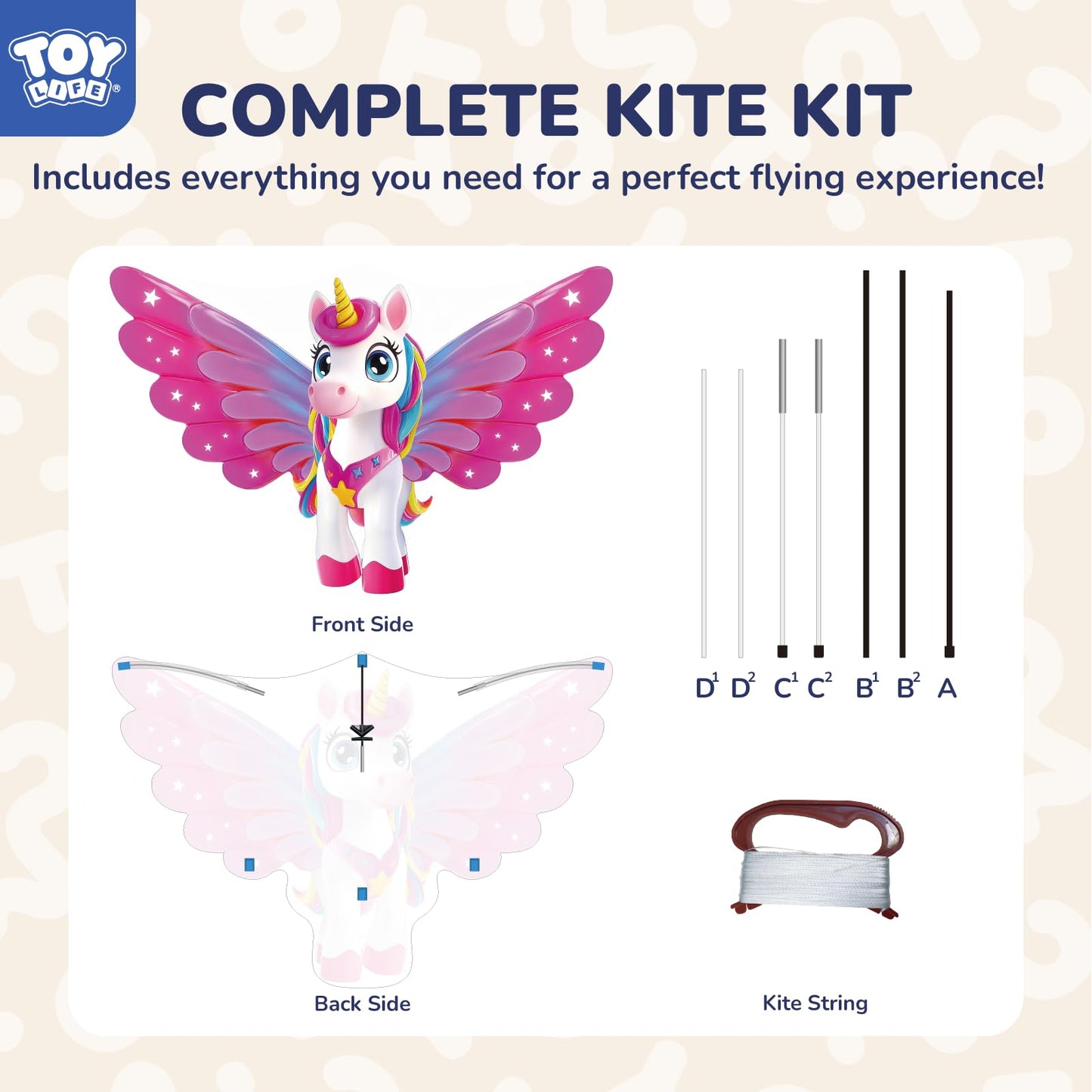 TOY Life 48.4'' Unicorn Kites Easy to Fly for Kids Adults with 328.1 FT String, Beach Kite Outdoor Game Outside Toys Activity, Unicorn Toys for Girls, Gift for Girls Ages 4-8