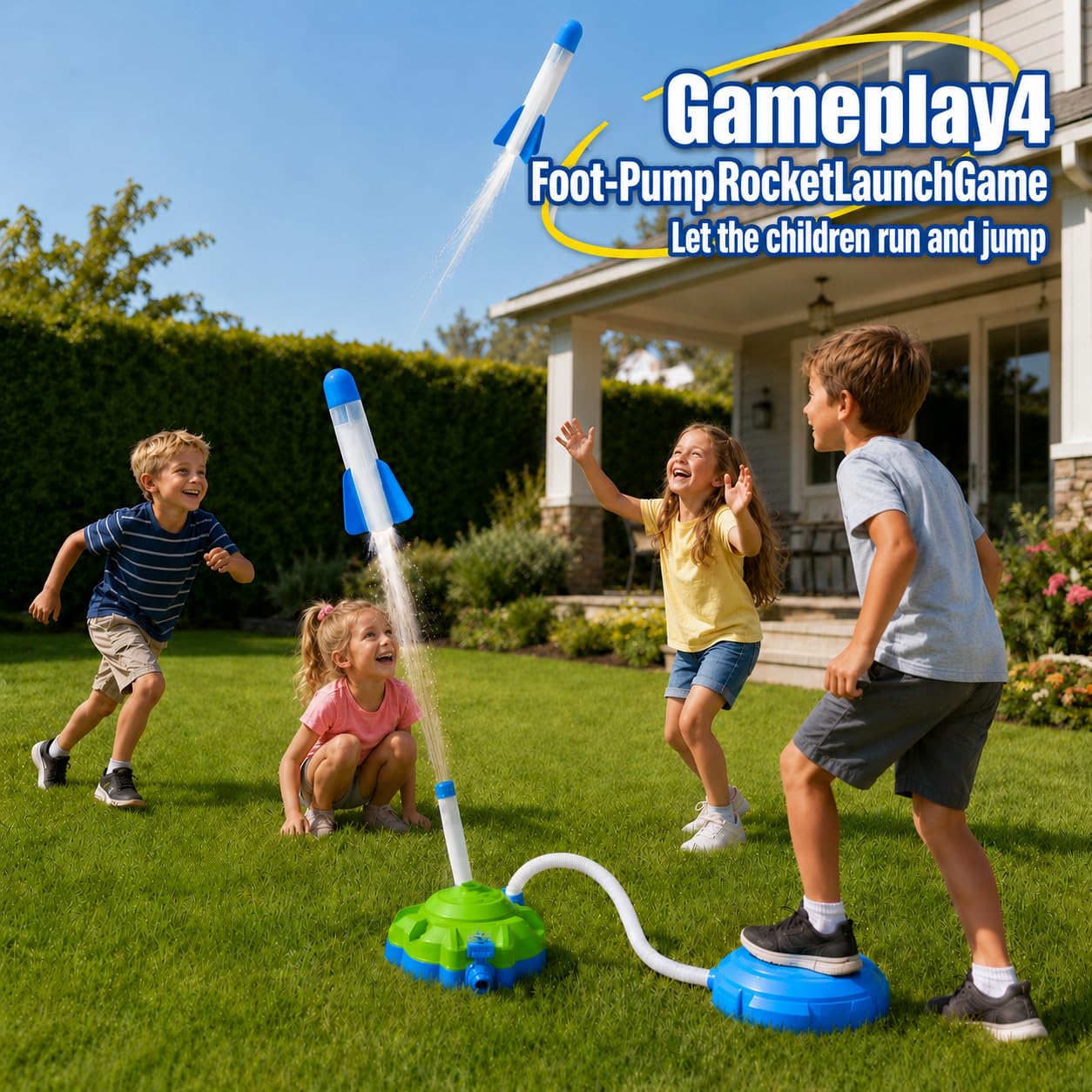 JKJRJJ 4-in-1 Water Sprinkler Toy for Kids,Backyard Outdoor Water Toys with Water-Spraying Rocket, Baseball Game, Rocket Launcher, Spinning Spray,Summer Yard Water Toys for Boys Girls Ages 4-12