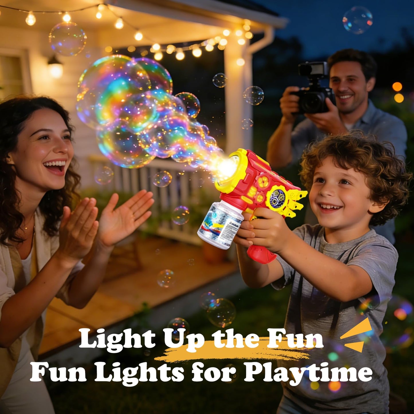 Bubble Gun for Kids with Lights, Automatic Bubble Blower Toy, Leak-Resistant Bubble Bottle, Bubble Guns for Kids Ages 3+, Fun Outdoor Bubble Guns for Parties, Backyard, Birthday Gifts, 2pcs Red+Blue