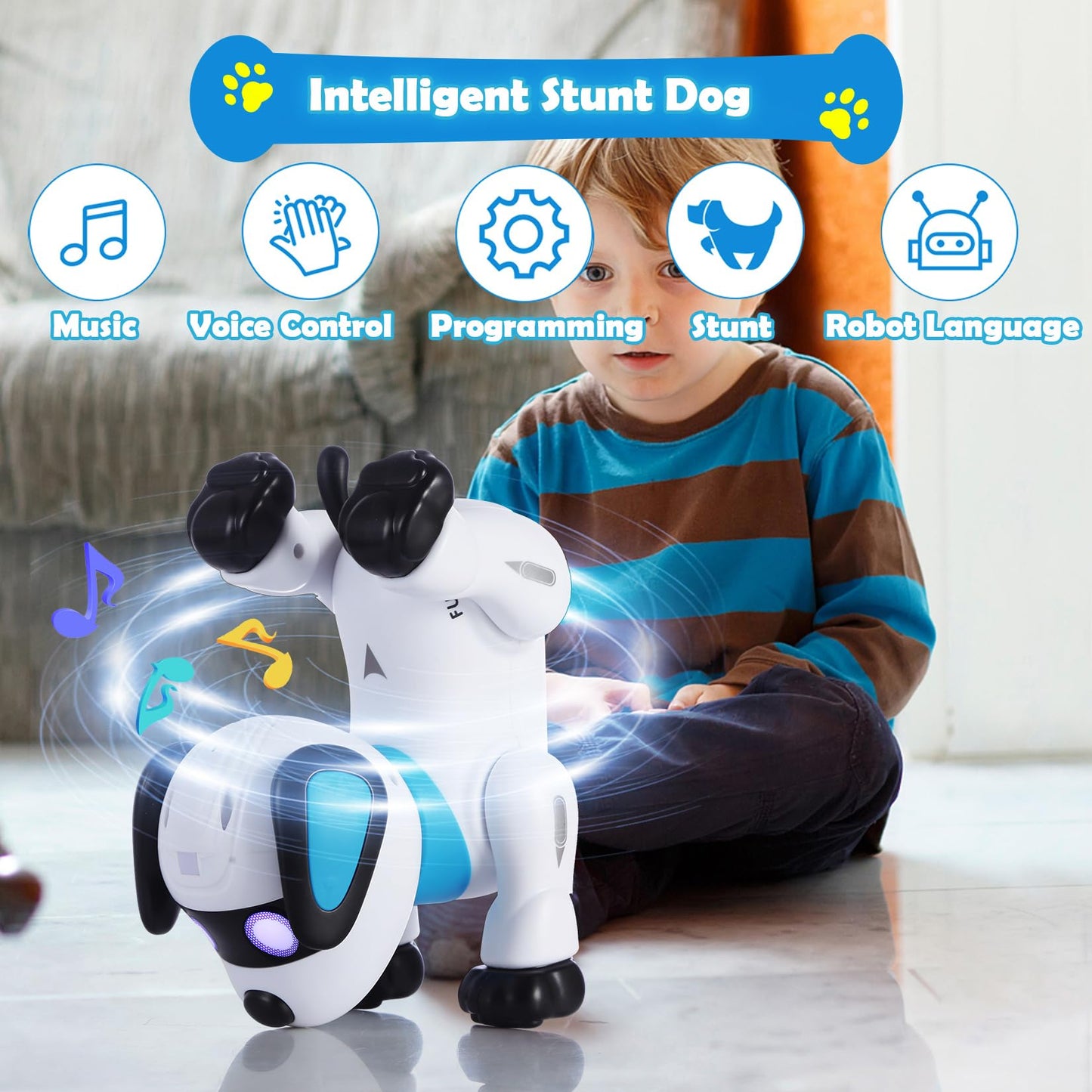 yiman Remote Control Robot Dog Toy – Programmable Smart Robot Dog for Kids 3+, Interactive Dancing & Sound, RC Stunt Toys with LED Eyes, Electronic Pet Toy for Boys & Girls Gifts (Blue)