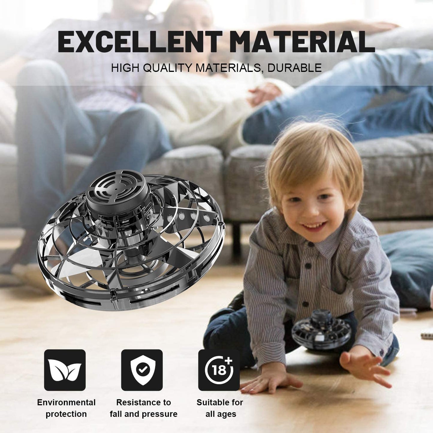 Flying Spinner Mini UFO Drone, Ifly Spinner Fly UFO Flying Fidget Spinner, iFly Hand Controlled Boomerang Drone Cool Toys Gifts for 8 9 10+ Year Old Boys Girls Teens Indoor Outdoor Toys (Black)