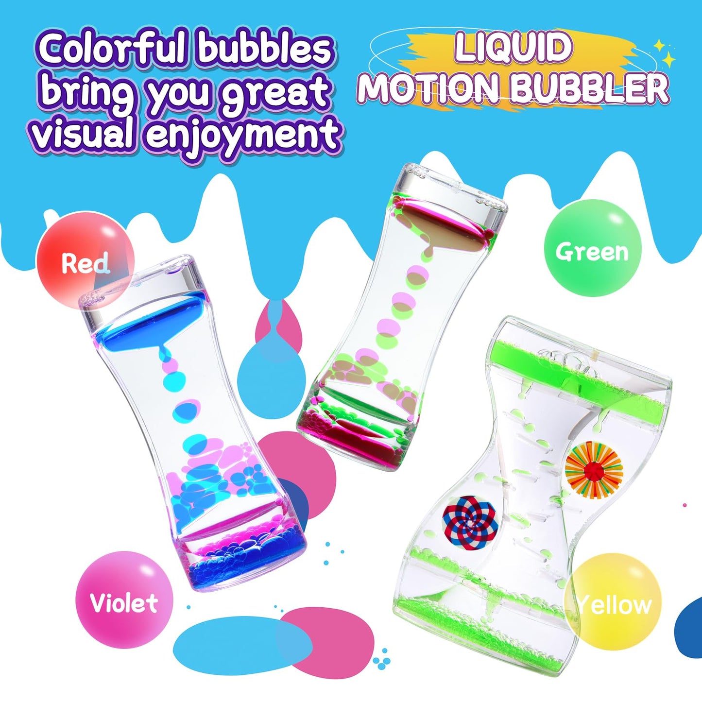 Beffkkip 3Pack Liquid Motion Bubbler Timer for Caliming Sensory Toys, Autism Toys,Fidget Toy, Children Activity, Novelty Gifts,Holiday Stocking Stuffers, ADHD Office Home Desk Decorations