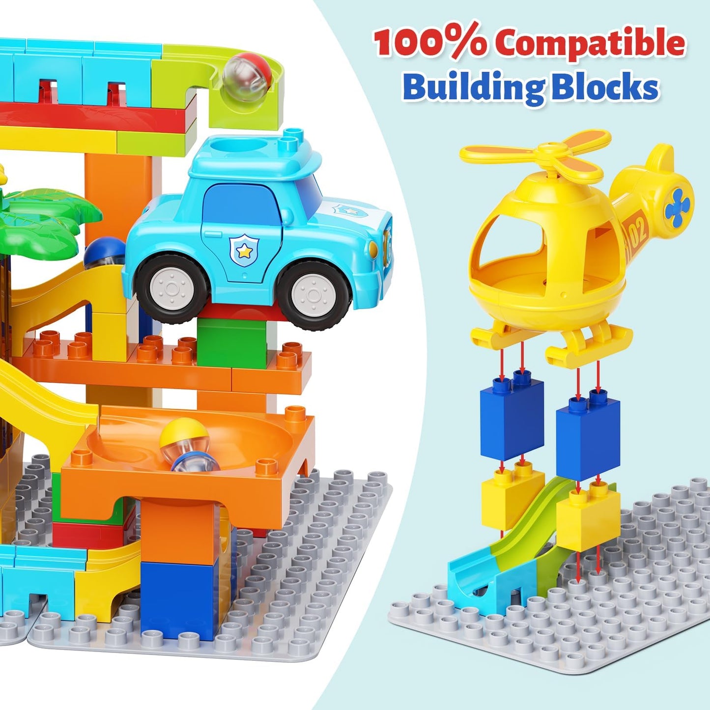 Marble Runs for Kids 4-8,Building Blocks Compatible with Major Brands, Birthday Toys Gifts for Ages 3 4 5+ Boys Girls，Toddler Education Montessori Learning STEM Toys Marble Runway Maze Track Set