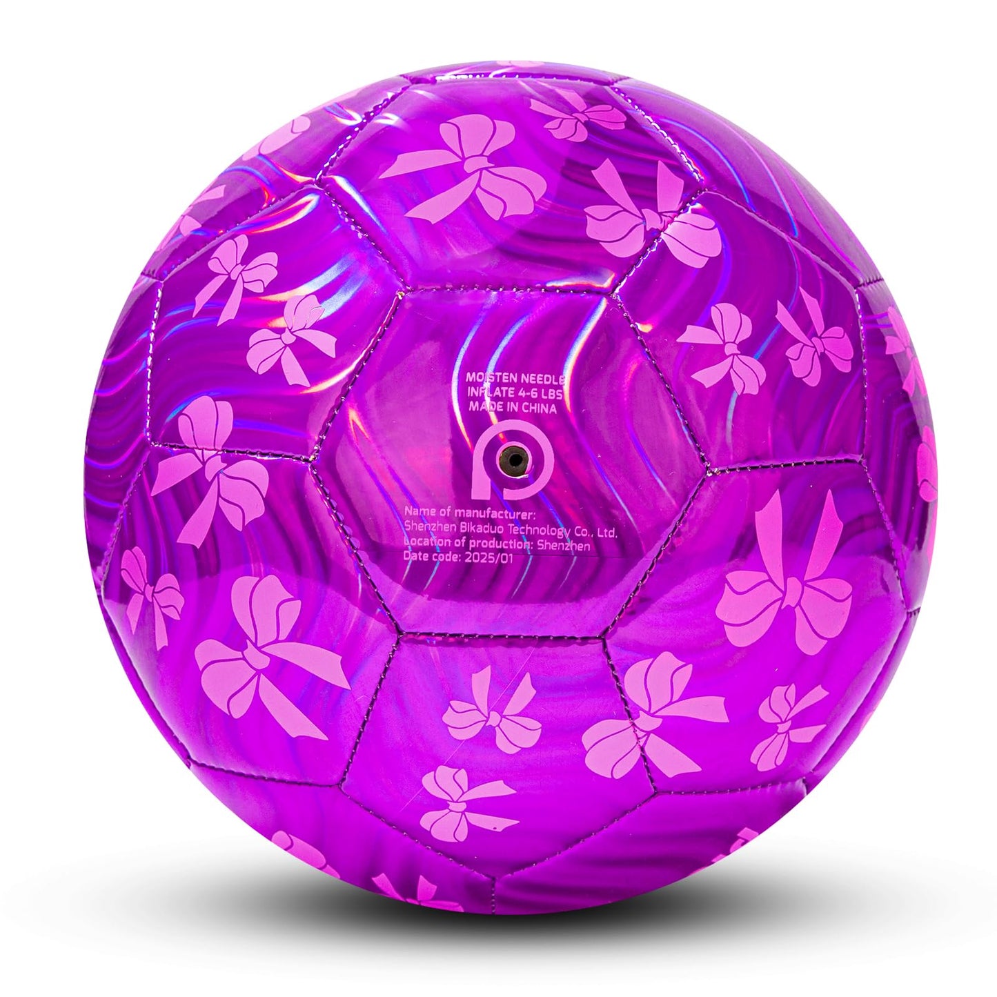 PP PICADOR Soccer Ball Size 4 Glitter Pink - Kids Aged 4-6 6-8 8-12 Outdoors Sports Training Ball Recreation Playing Ball Teens Girls Boys Children Youth Back to School Birthday(Purple Bow)