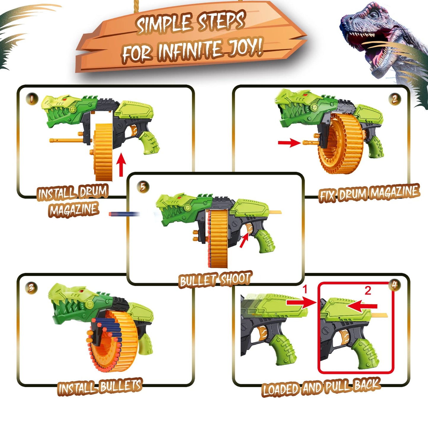 Toy Gun Toy Foam Blasters with 120 Foam Bullets, 40-Dart Rotating Drum, Foam Dart Gun Shooting Game for Indoor Outdoor Activity, Dinosaur Toys Birthday Xmas Gifts for Kids, Teens, Adults 6+