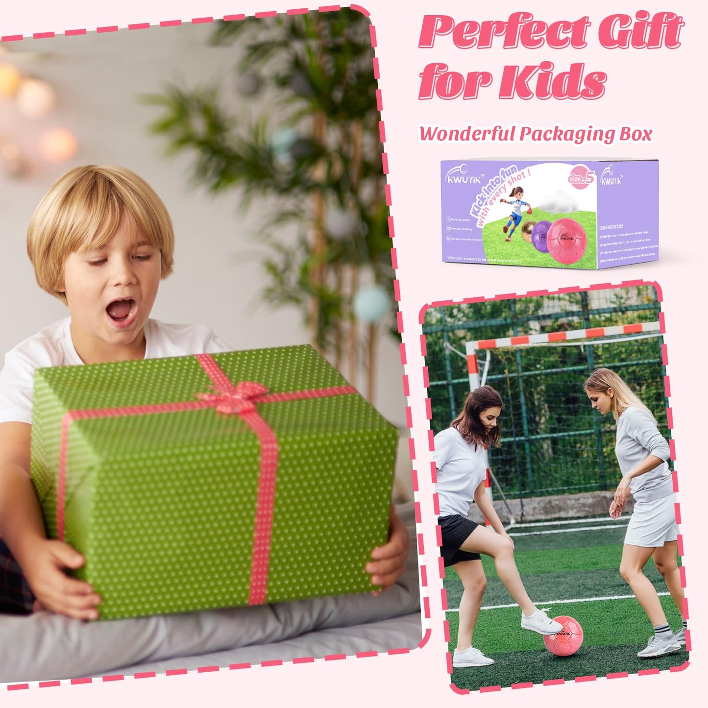 OKWUYiK Size 5 Glitter Pink Soccer Ball Set with Pump Soccer Ball for Youth Adults Training Toddler Soft Sports Outdoor Training for Back to School Kit Sports Toddler Gift