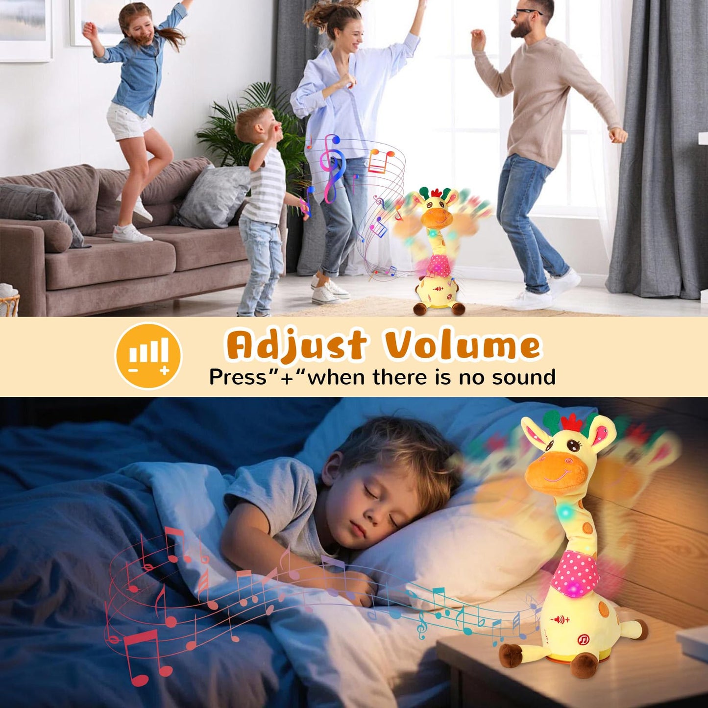 JISONCASE Talking Dancing Giraffe Baby Toy, Adjustable Volume Tummy Time Toy Repeating What You Say, Singing Mimicking Recording Sensory Education Gifts for Toddlers Boy Girls