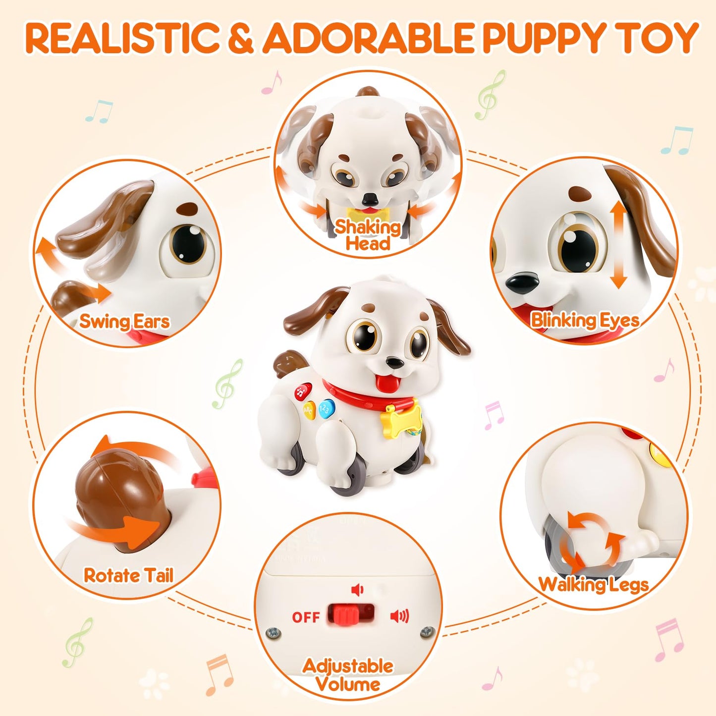 LUDILO Learning Toys for 1 Year Old Boy Girl Gifts: Pull Along Crawling Toy Musical Puppy 6 7 8 9 10 12 18 Month Old Baby Toy 1st Birthday Gifts for Boys Girls Toddler Infant Baby Toys 6-12-18 Months