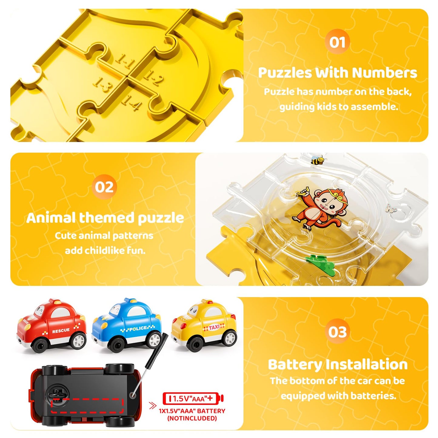 Beby Buty 64PCS Puzzle Race Cars Track Set Toys for Kids, Puzzle Racer Kids Car Track Set Ages 3-5 4-6, Toys Gifts for 3 4 5 Year Old Boys, 3 4 5 Year Old Boys Ideal Gift