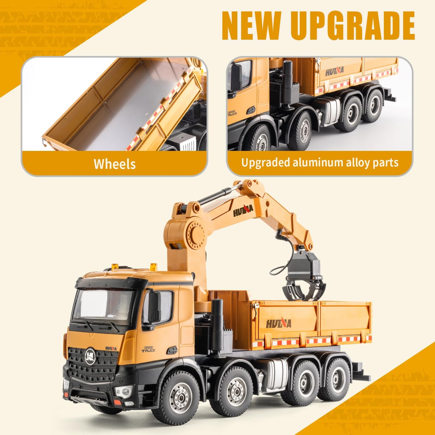 YAZHIYI 26CH Remote Control Dump Truck, 4 in 1 RC Dump Truck Wood Grabber Toy, Heavy Duty Construction Toys Vehicle, Birthday Gifts Ideas for Kids Adults, 1/14 Scale Trucks