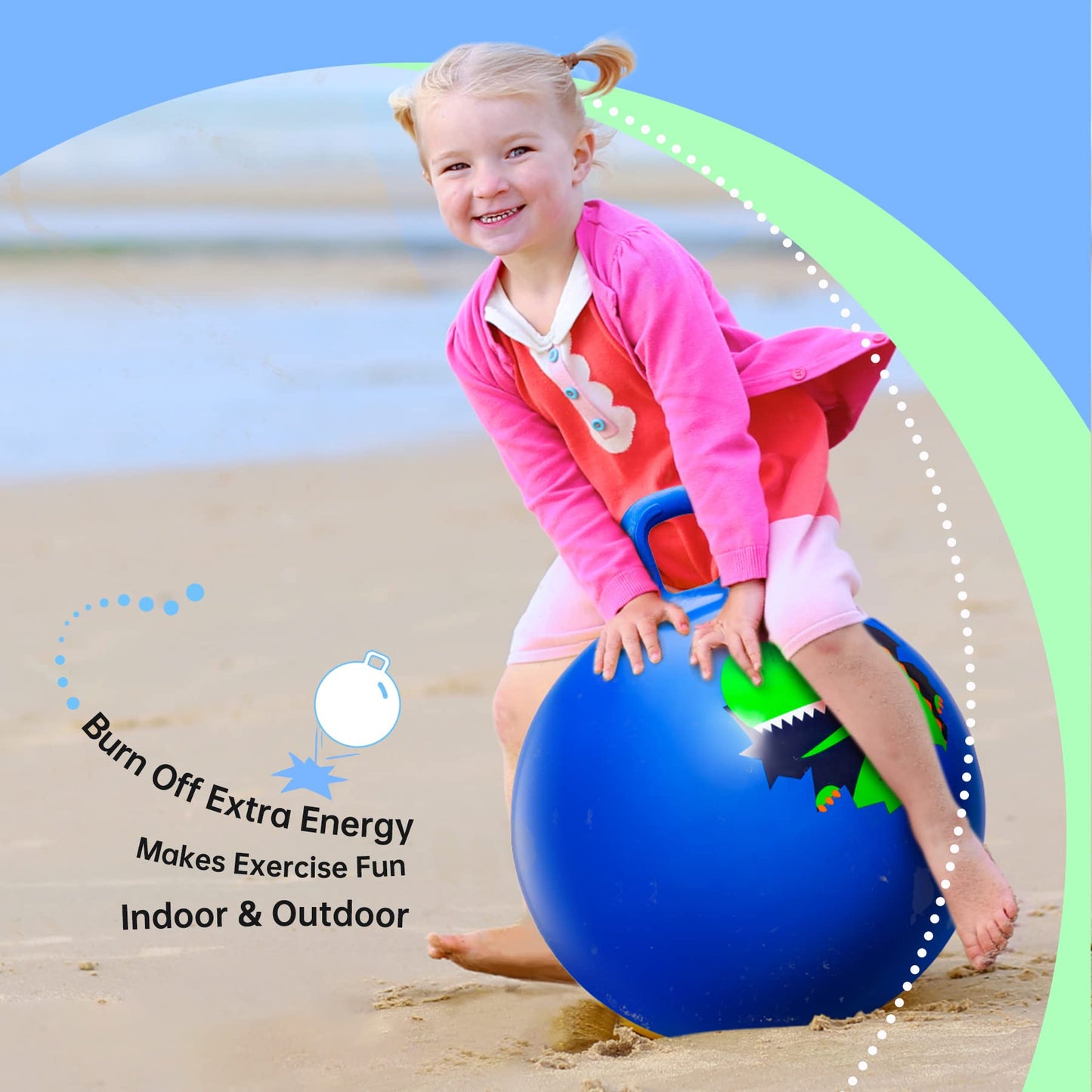 ZOOJOY Hopper Ball, Hopping Toys for Kids, 18inch Bouncy Ball with Handle for Boys Girls Aged 3-8, Inflatable Dinosaur Bounce Hopper Toy with Pump