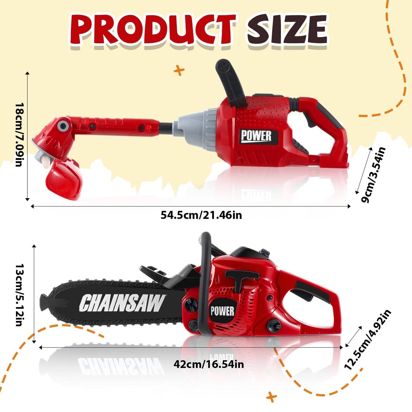 Arrowbash Toy Chainsaw & Kids Weed Trimmer Set for Kids, Battery Powered with Sounds, 2 Pcs Gardening Toy Gift for Boys & Girls