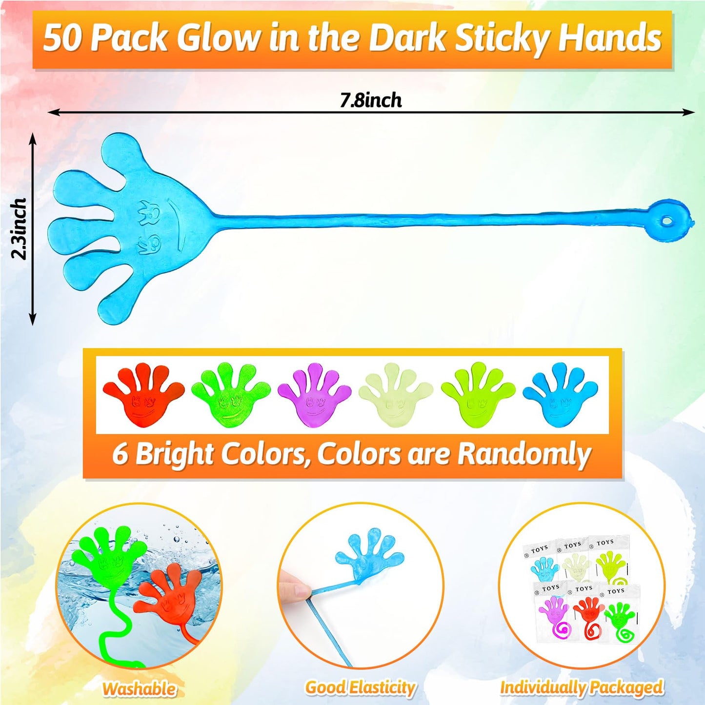 50 PCS Glow Sticky Hands Kindergarten Graduation Gifts Party Favor for Kids Holiday Traditions Goodie Bags Stuffers Glow Sticky Hands Toys End of Year Student Gifts Classroom Prizes Treasure Box