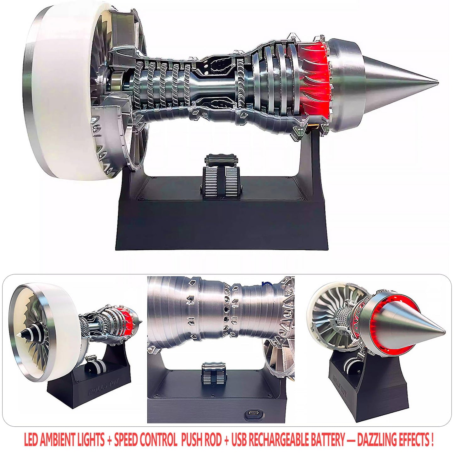 Turbofan Jet Engine Model Kit - 28CM A380 TR900 Aircraft Engine Replica with LED Lights & Adjustable Speed - DIY Mechanical STEM Project for Adults, Aviation Enthusiast Desktop Decor & Gift