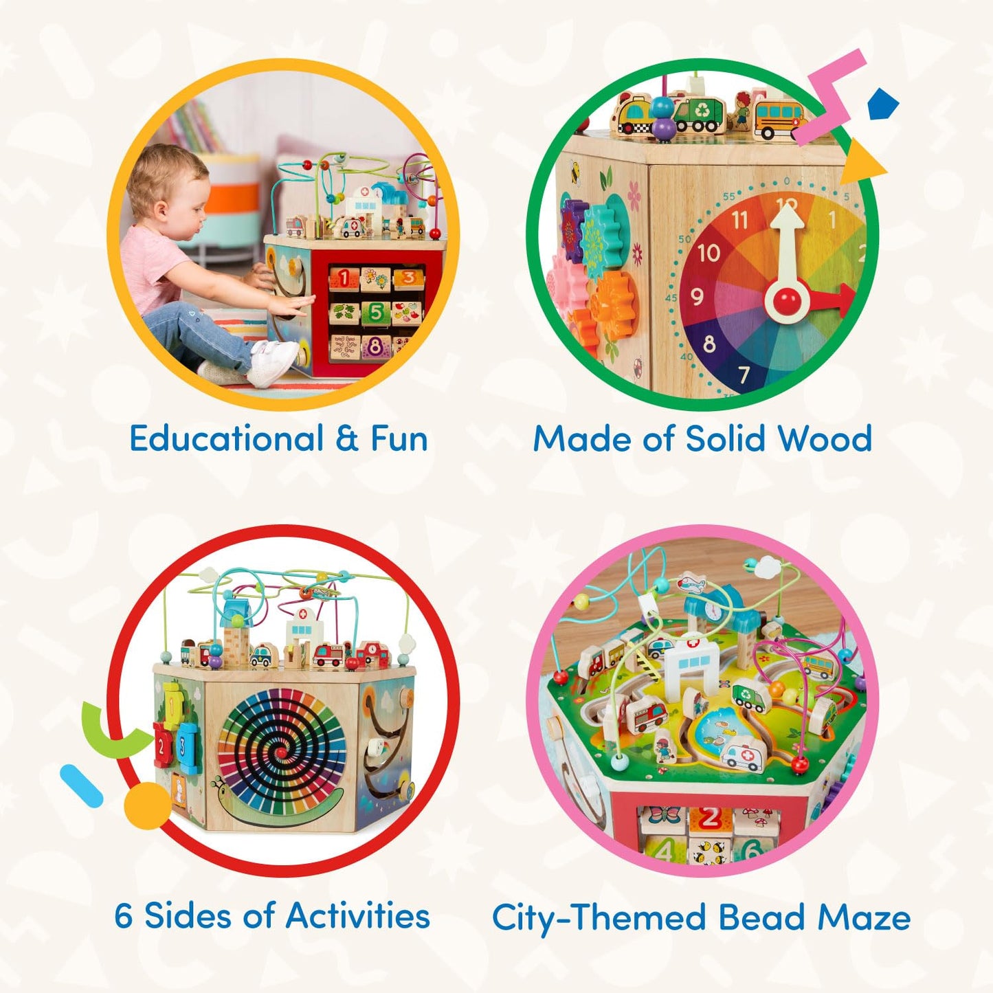 Battat – Wooden Activity Cube – City – Themed Activity Center – Educational Toys – Wooden Toys for Toddlers and Kids – 1 Year +