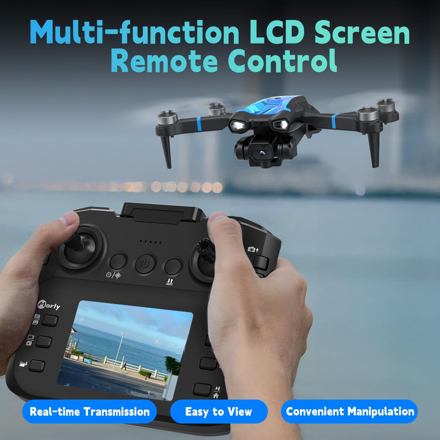 Morlyrctooy M18LCD Drone with 4K Camera for Adults Drone with Screen on Controller Brushless Motor Optical Flow Positioning Headless Mode One Key Takeoff/Landing RC Quadcopter for Beginners Adults Gifts
