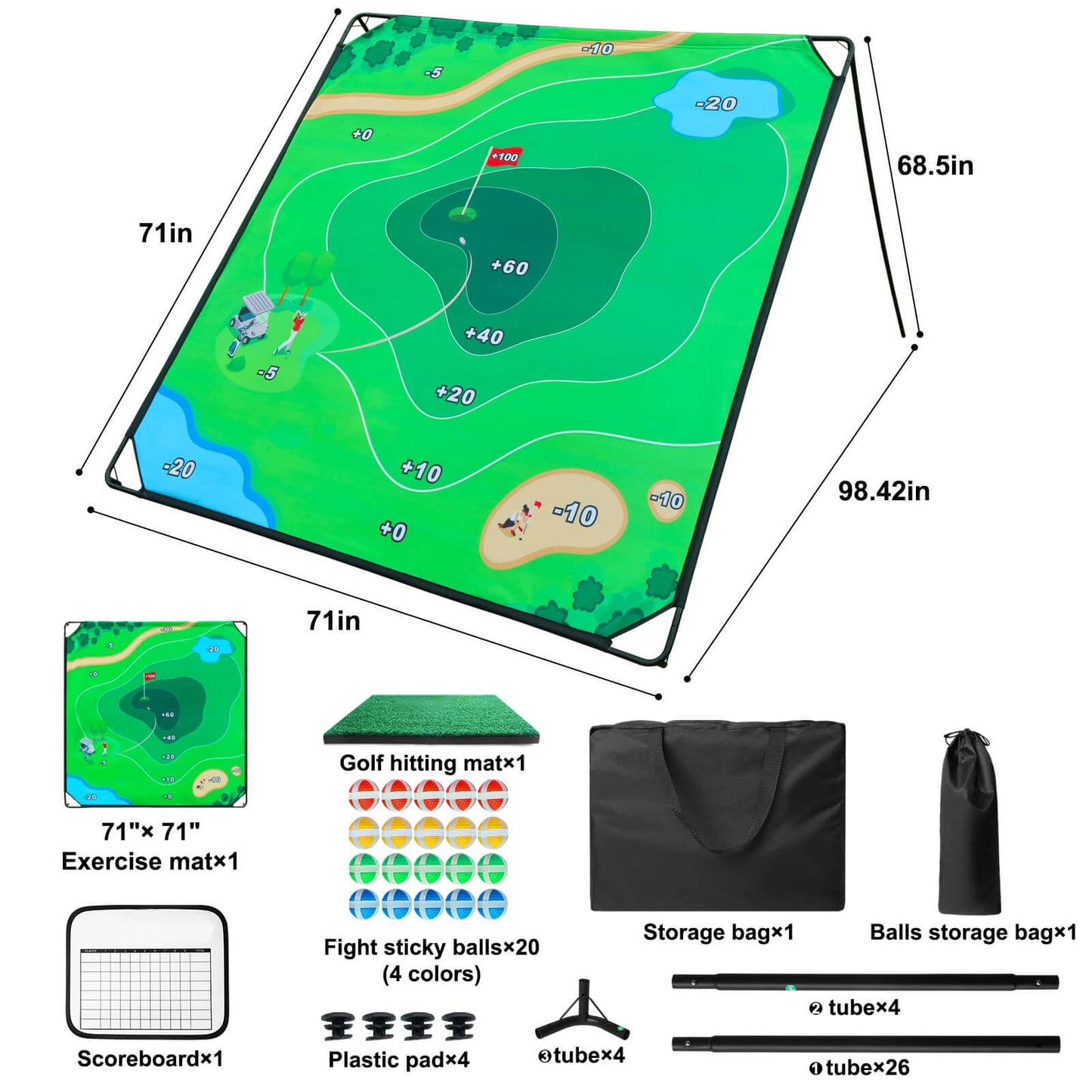KEMLDIVS Golf Chipping Game Set, 71"x71" Golf Game for Battle Outdoor, Chipping Pong for Backyard with Sticky Balls & Storage Bag