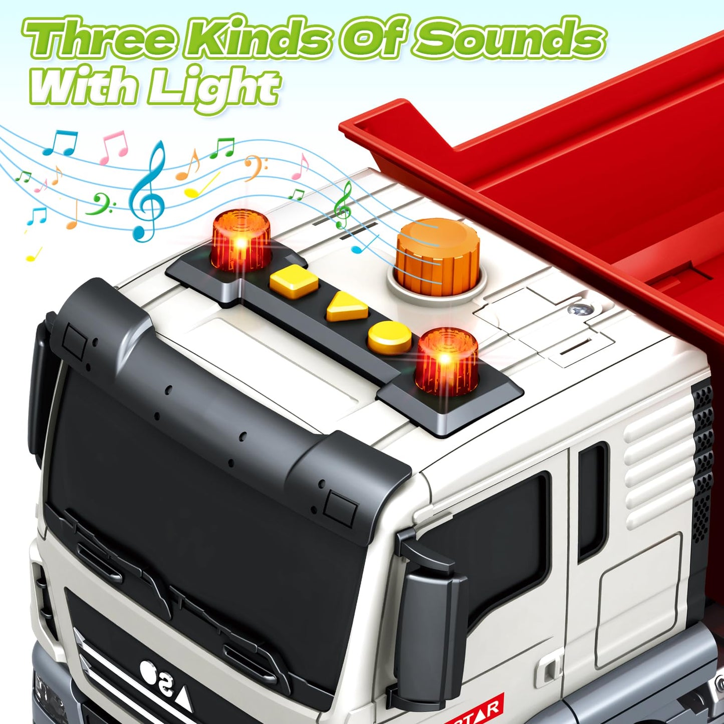 SpringFlower Dump Truck Toy for 3 4 5 6 7 Years Old Boy, Toy Dump Trucks Vehicle Toy with Sound and Light, Kids Toddlers Red Dump Truck Birthday Gifts for Boys & Girls