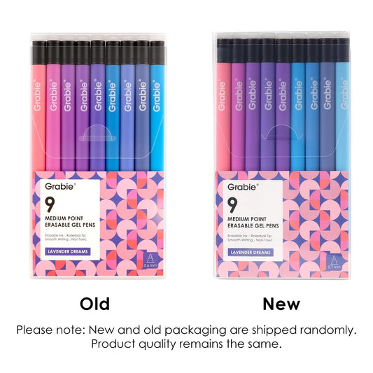 Grabie Erasable Gel Pens, Medium Point 0.7 mm Erasable Pens, Make Mistakes Disappear for Drawing Writing Planner, Pack of 9 Assorted Colors(Lavender Dreams)