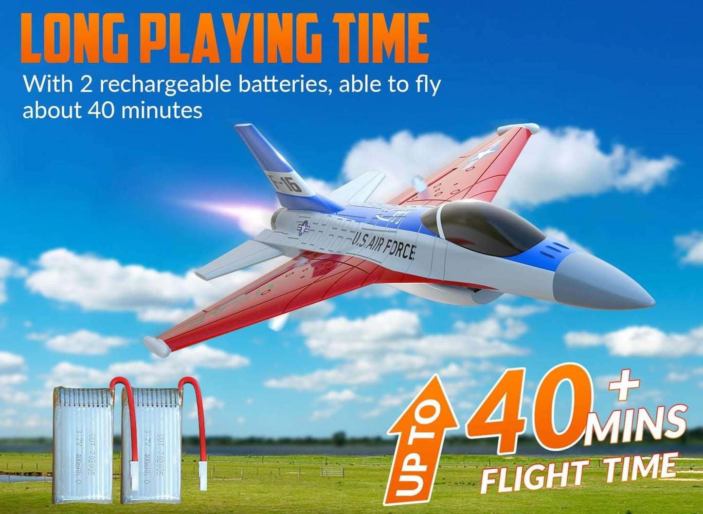 volantexrc RC Plane F-16 Fighting Falcon - 2.4Ghz 2CH Remote Control Airplane Jet Fighter Ready to Fly with Cool Lights, for Beginners,Adults (762-4)