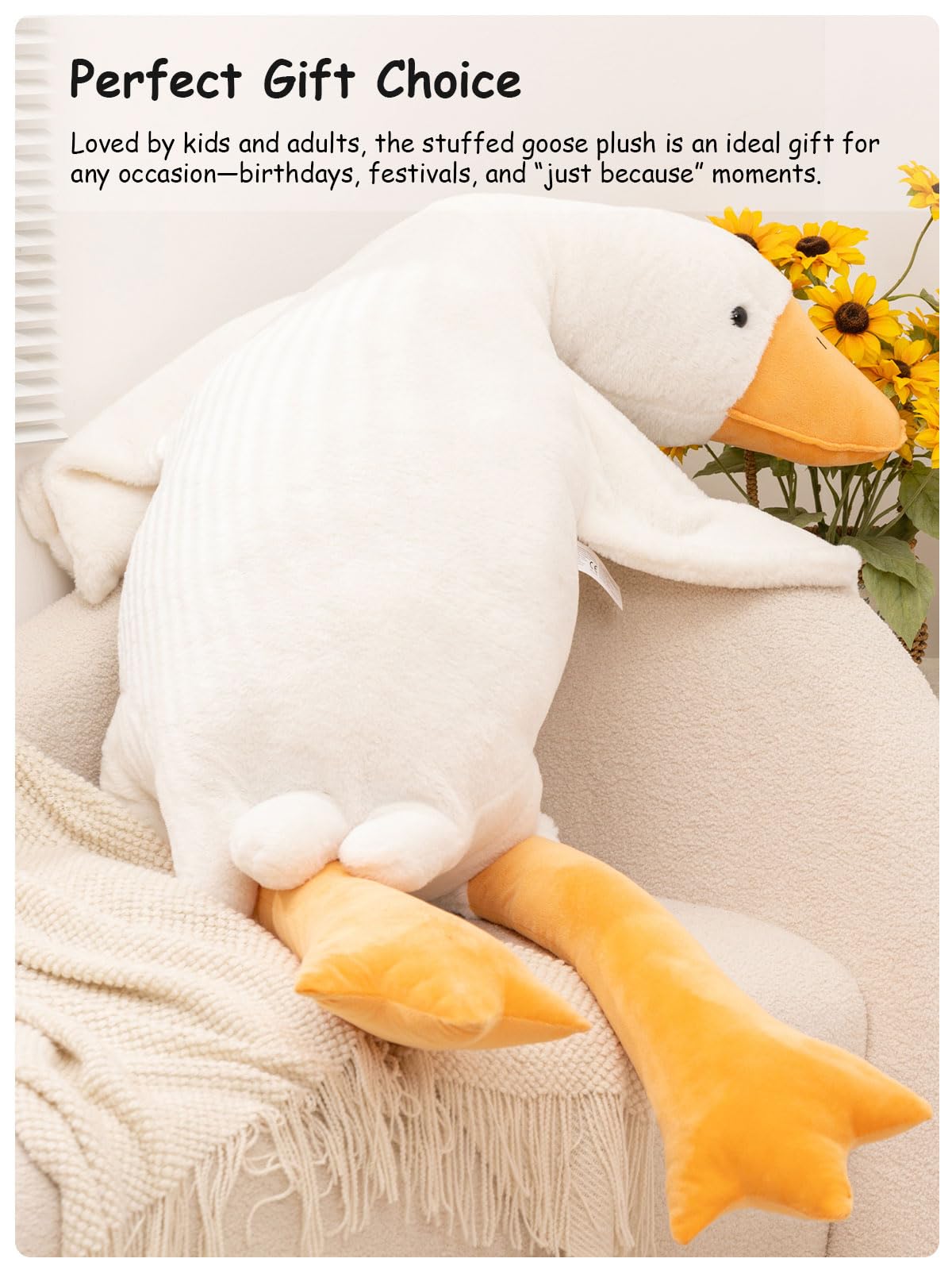 FIAEUGZKM Giant White Goose Plush Pillow, 74.8" Jumbo Fluffy Stuffed Animal Goose Hugging Body Pillow, Extra Large Soft Cuddly Plushy Birthday Gift Toy for Girls Kids Teens Adults, 6.23ft/190cm