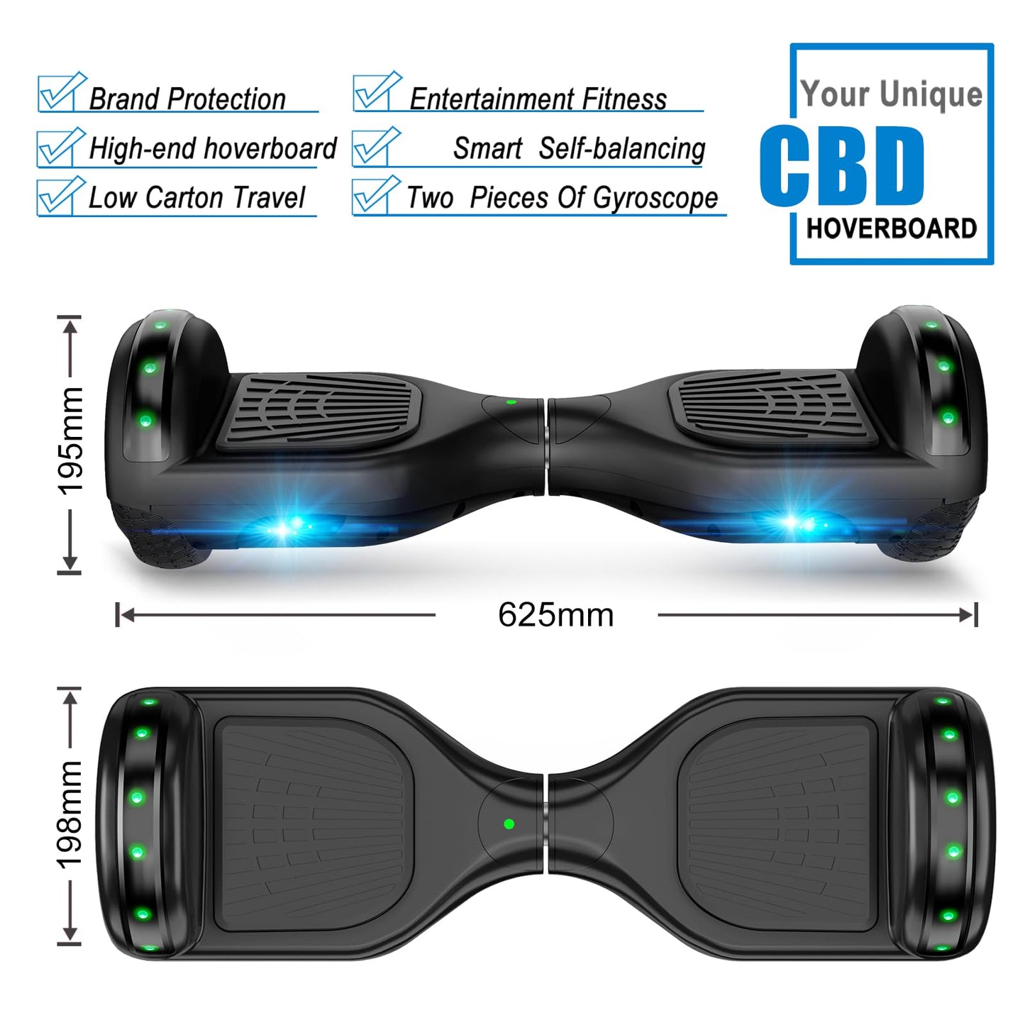 CBD Scooter with Corlorful LED Lights,6.5" Wheels, Dual 300W Motor Scooter for Kids Girls Boys Adults, All Ages