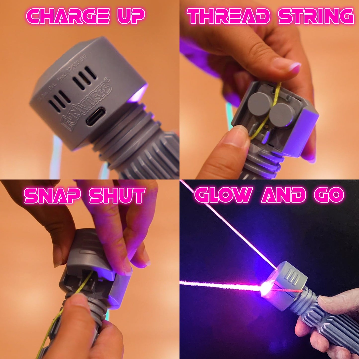 Funwares String Thing - Glowing String Toy with Built-in Blacklight for Stunning Visual Effects - Perfect for Kids, Teens, and Adults - Cool Gadget for Amazing Tricks and Endless Entertainment