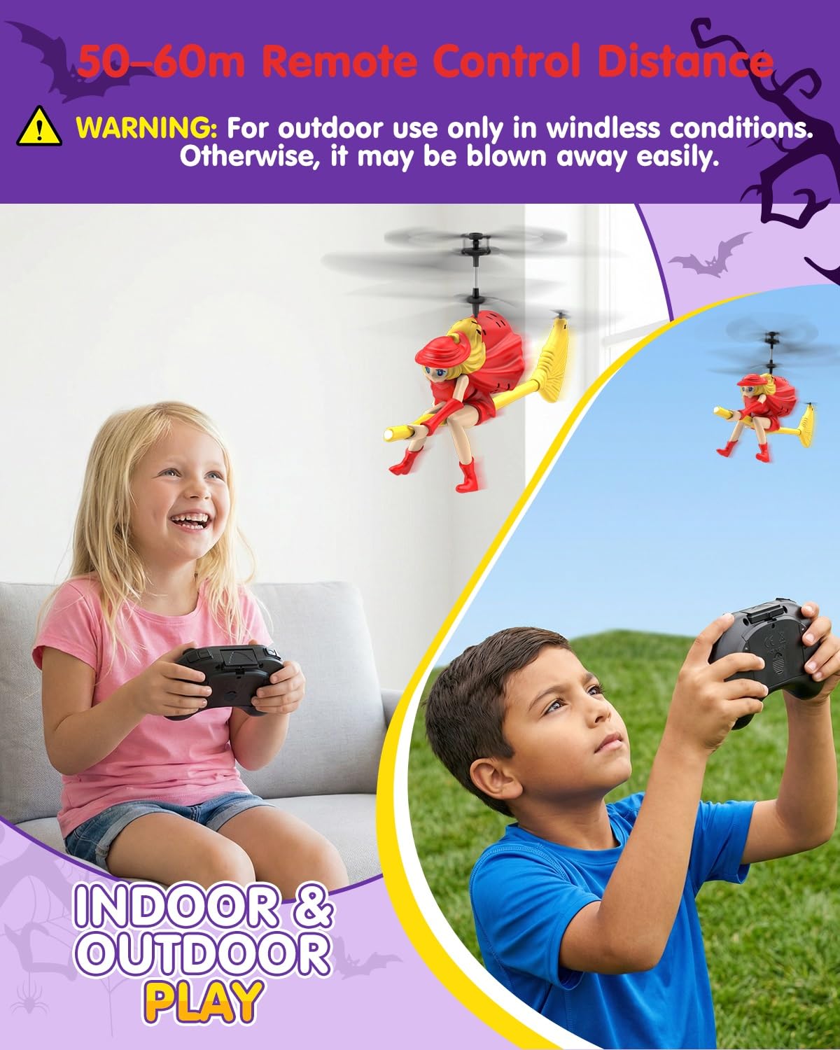NEVZAN RC Helicopter Toy for Girls, Flying Witch Remote Control Helicopter with LED Lights, Indoor Outdoor Flying Toy for Kids, Cute Cartoon Gifts for Girls Age 6+