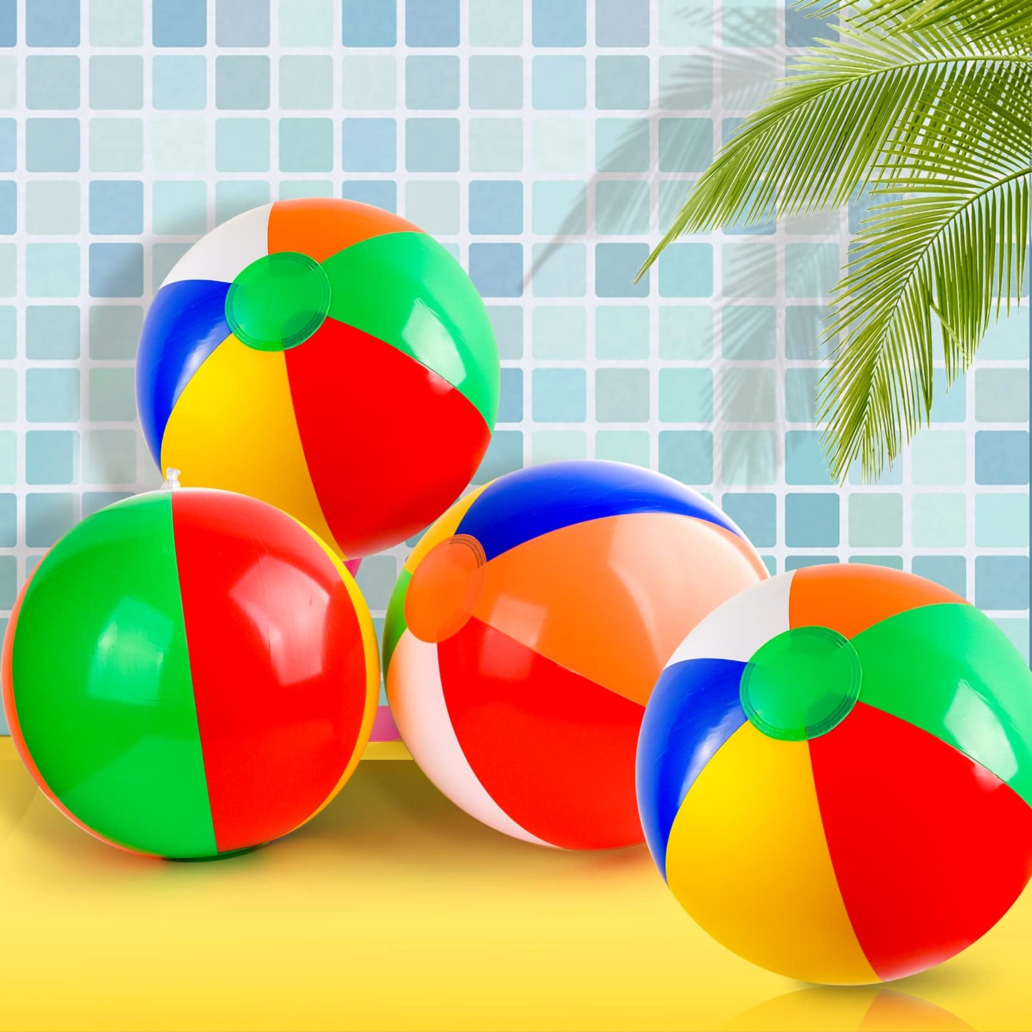 12 Pack 16" Large Inflatable Beach Balls Classic Rainbow Swimming Pool Ball Birthday Beach Party Decoration Summer Water Games Gifts 16 to 12 Inches from Deflated to Inflated