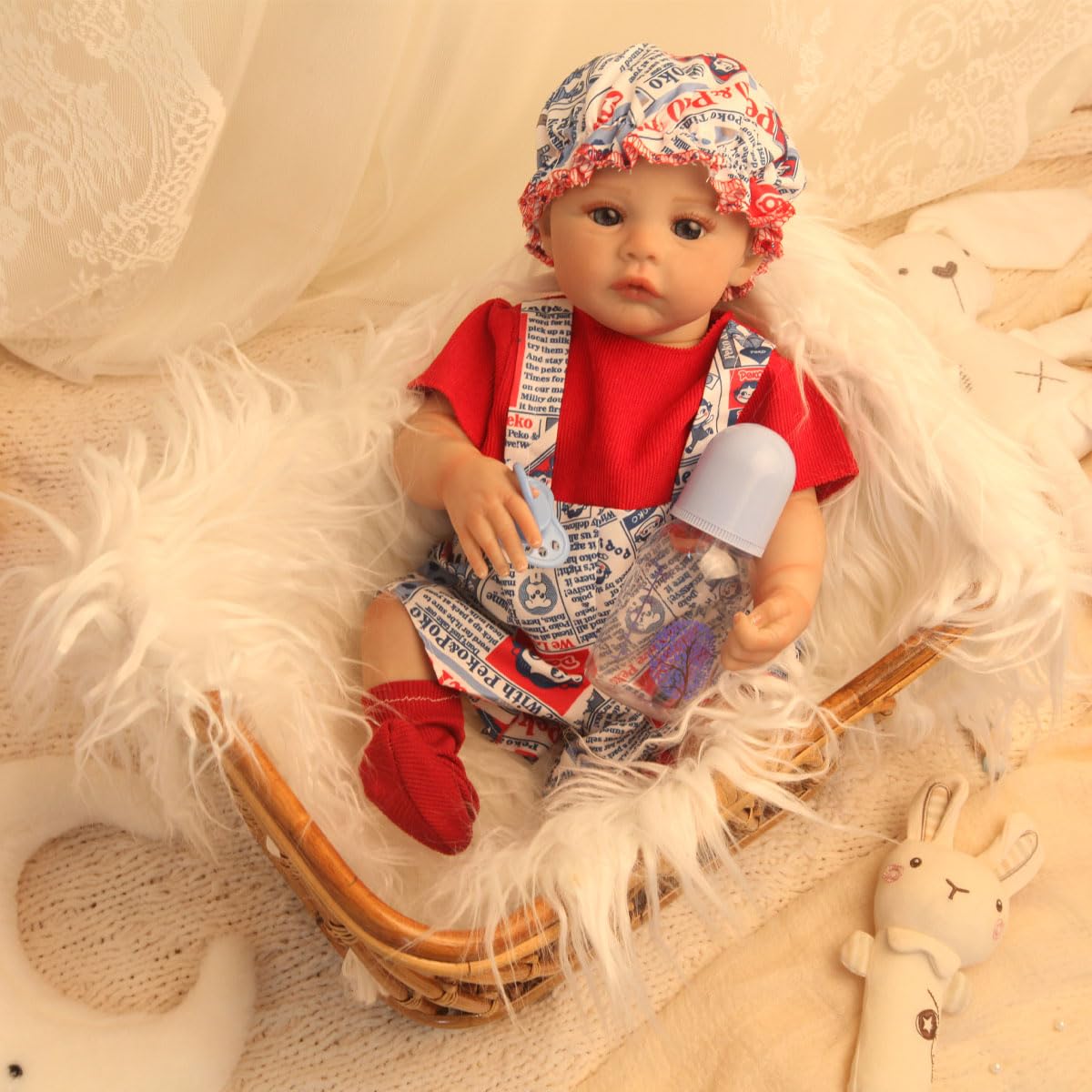 PUAMUBUA Reborn Baby Dolls,18 Inch Realistic Baby Doll Girl,Muñecas De Siliconawith Cute Soft Vinyl Body, Real Baby Doll Newborn Lifelike Baby Gift with Accessories for 3+ Years Old Kids (Red)