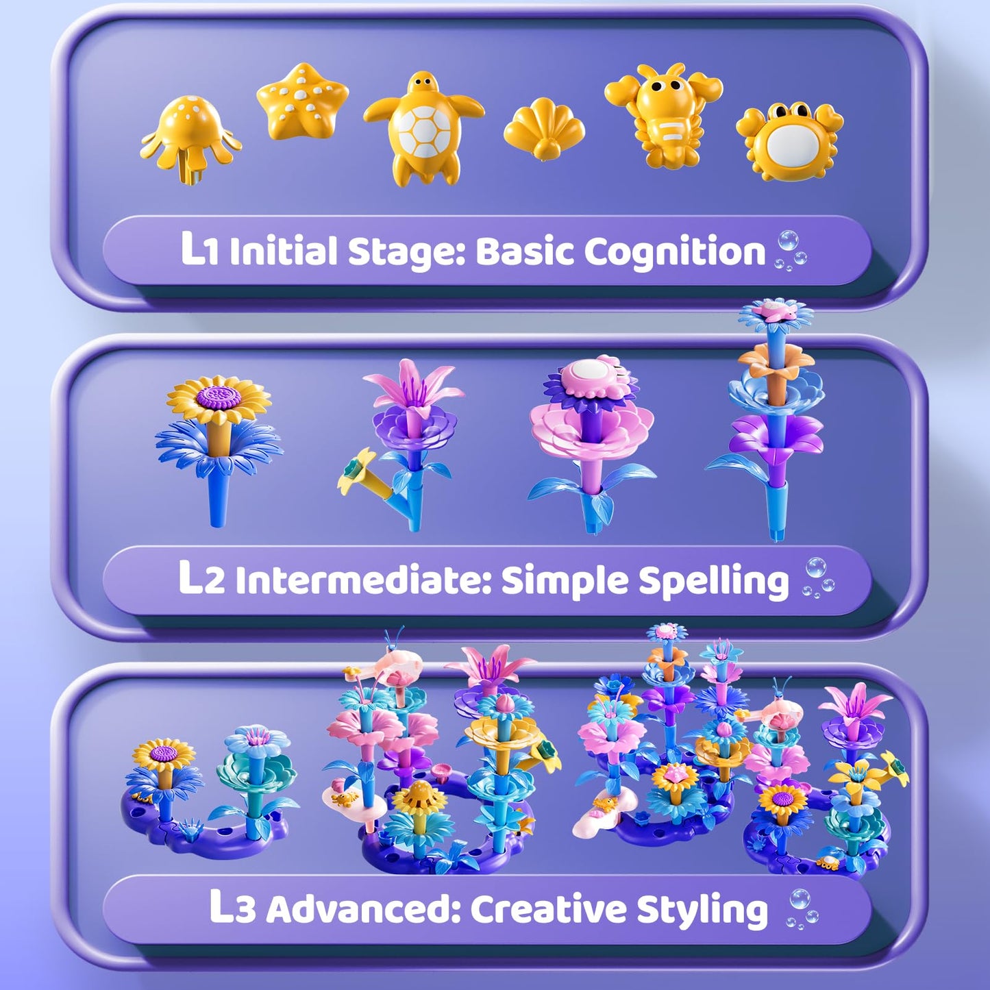 LILYBUDS 97 Pcs 3 Year Old Girl Gifts,Flower Garden Building Toy Set Toddlers Toys Gifts Best Educational Learning Fine DIY Crafts Stem Construction Stacking Kit,for 3 4 5 6 7 Year Kids Birthday