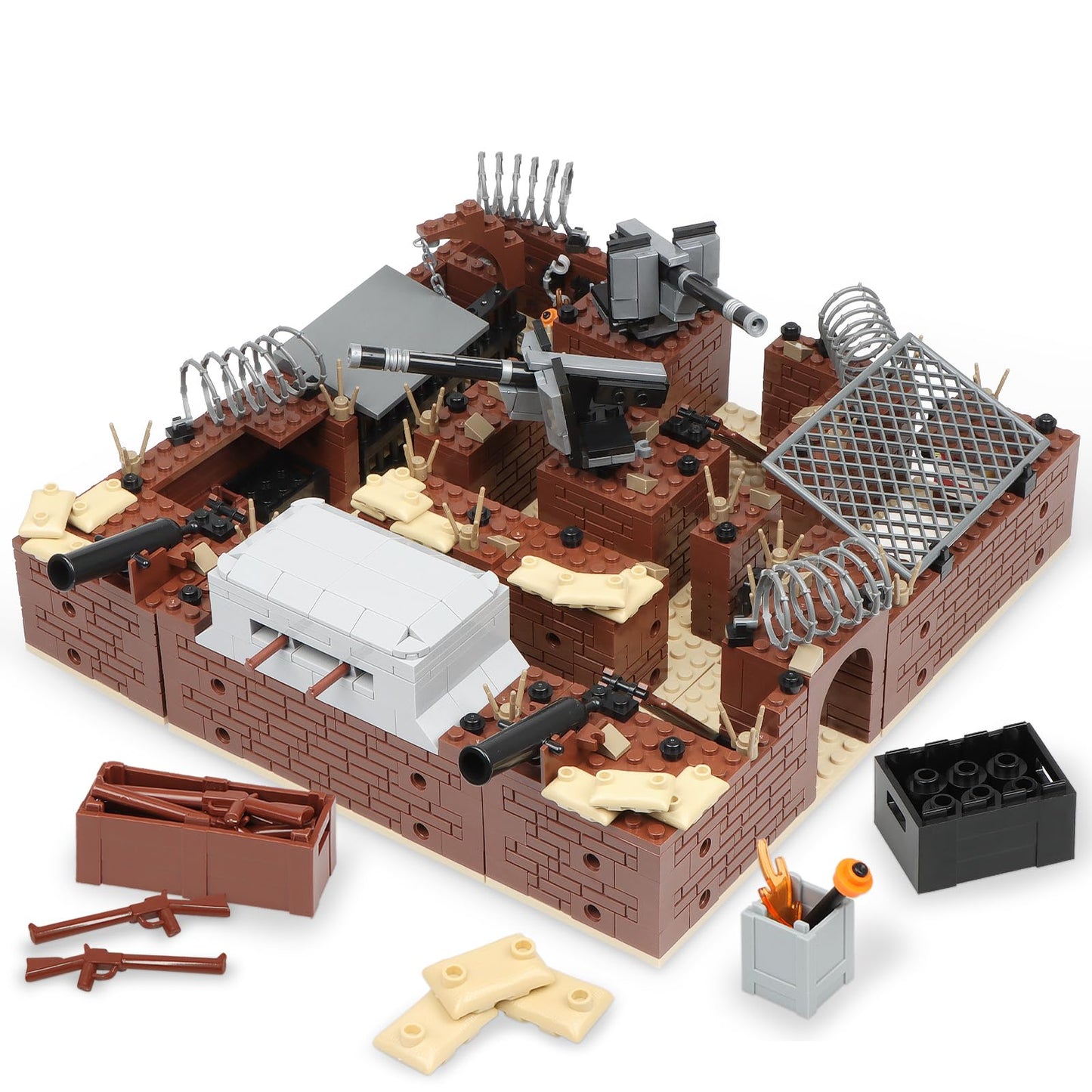 Finger Rock WW2 Military Base Bunker Trench Building Set, 8 in 1 Army Battle Scenes with Fortresses, Anti-Aircraft Guns, Treatment Room and Penitentiary, Idea Gifts for Teens Adults 14+ (833pcs)