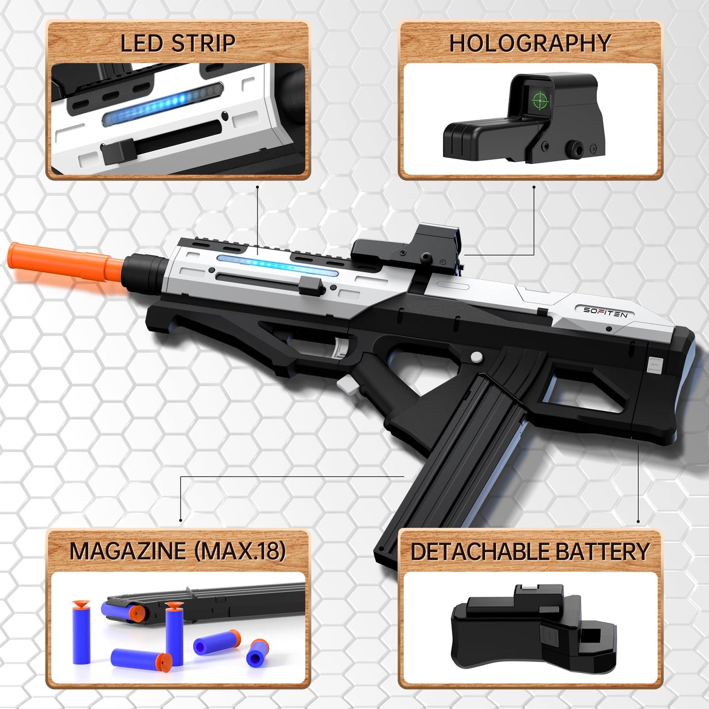 SOFITEN Electric Powerful Toy Gun Automatic Sniper Rifle with Soft Bullet,Equipped with Scope, 2 Extended Magazine(*18), Tactical Vest, Birthday Christmas New-Year Gifts for Kids Boys Teens Adults