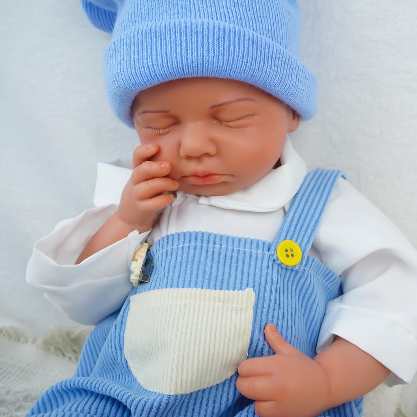 MEIVCOS 18.9 in Full Silicone Reborn Baby Dolls, 1:1 Lifelike Newborn Dolls Non Vinyl Realistic Reborn Toddler Dolls Boy Washable Sleeping Doll