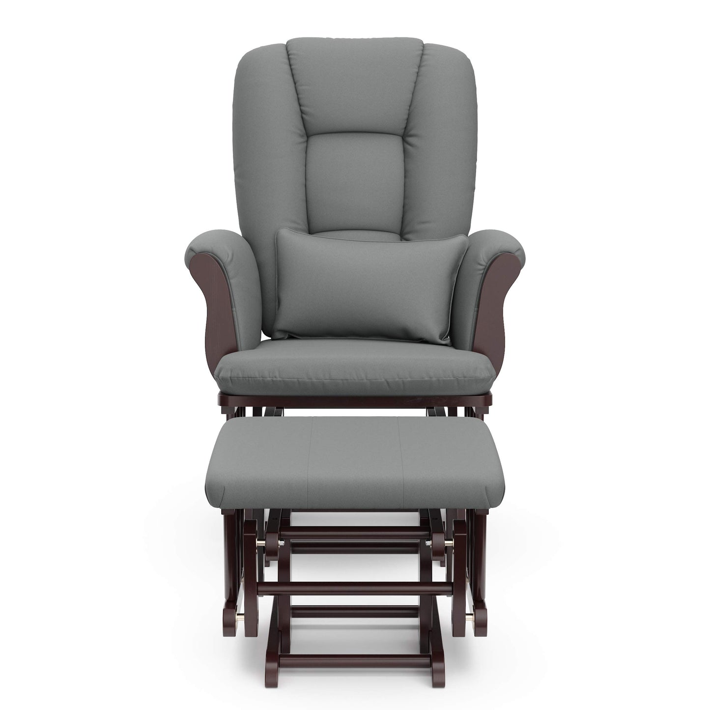 Storkcraft Tuscany Custom Glider and Ottoman with Free Lumbar Pillow (Espresso/Grey) - Cleanable Upholstered Comfort Rocking Nursery Chair with Ottoman