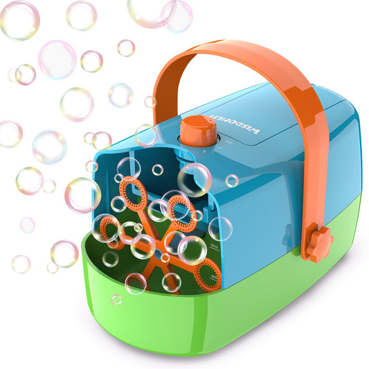 Wisdomlit Bubble Machine, 3-in-1 Bubble Maker, Bubble Blower with 3 Bubble Wheels, Make Small | Medium | Big Bubbles for Kids Toddlers, Bubble Toys for Indoor Outdoor Birthday Party (Multi-Color)