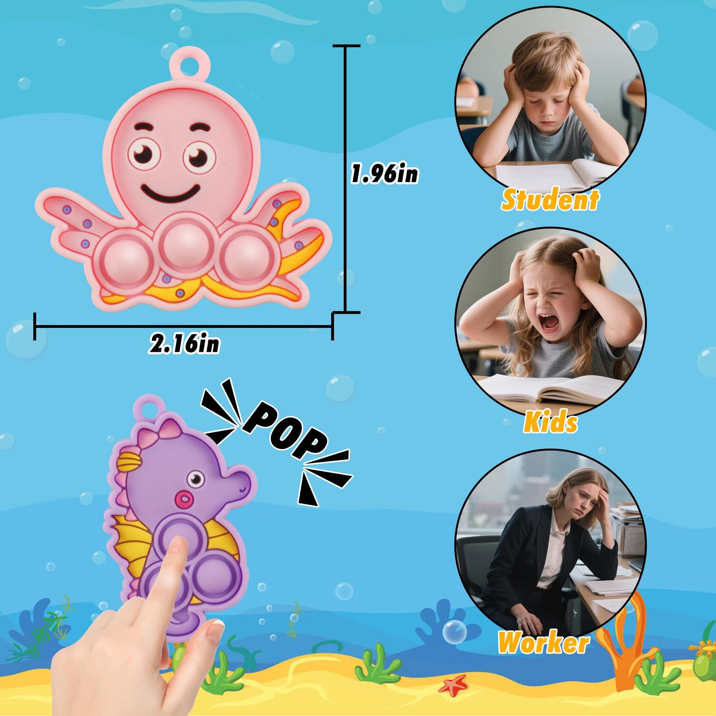 Ksmky 32PCS Sea Animal Pop Fidget Toys Bulk, Mini Pop Keychain,Party Favors for Kids, Goodie Bag Stuffers,Classroom Prizes,Treasure Box Toys