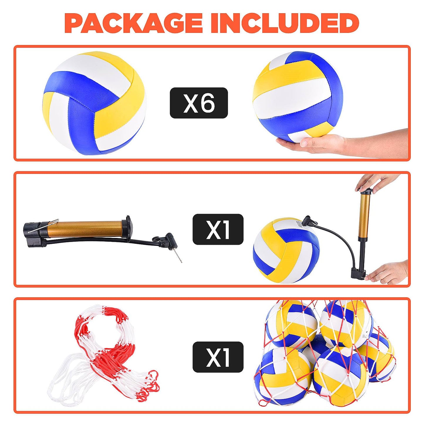 ELKCIP 6 Pack Volleyballs Official Size 5, Soft Bulk Recreational Volley Balls with Pump and Net Bag for Indoor Outdoor Beach Pool Water Sand Game Training Match for Beginner, Yellow