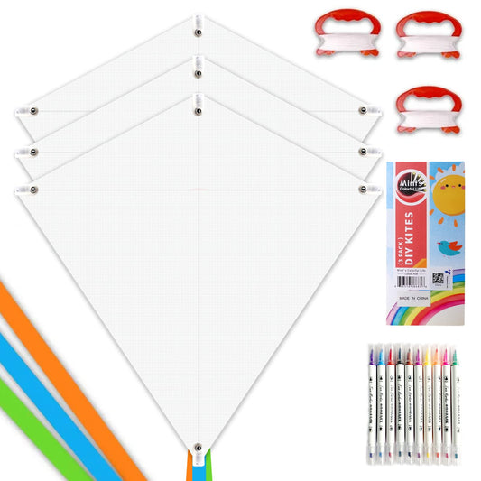 Mint's Colorful Life DIY Kites for Kids Kite Making Kit Bulk, Decorating Coloring Kites Party Pack,White Diamond Kite Kits (3 Pack)