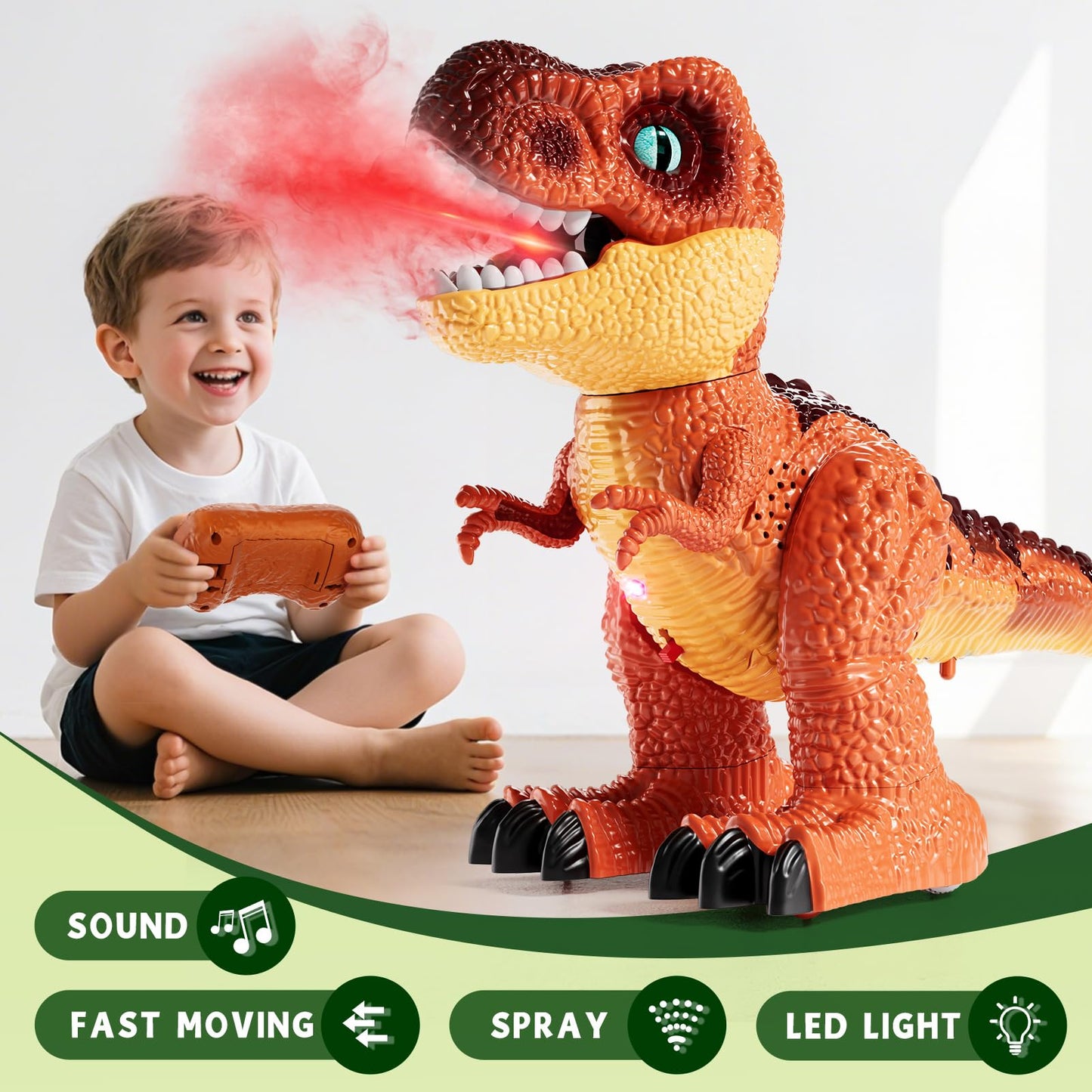 Toddlers Remote Control Dinosaur Robot Electronic Toys for Kids 3-5 5-7, RC Dinosaur Toy with Roaring Sound, Spray and LED Light, 3 4 5 6 7 8 Years Old Boy Girl Birthday Gift Realistic Dino Model Toys
