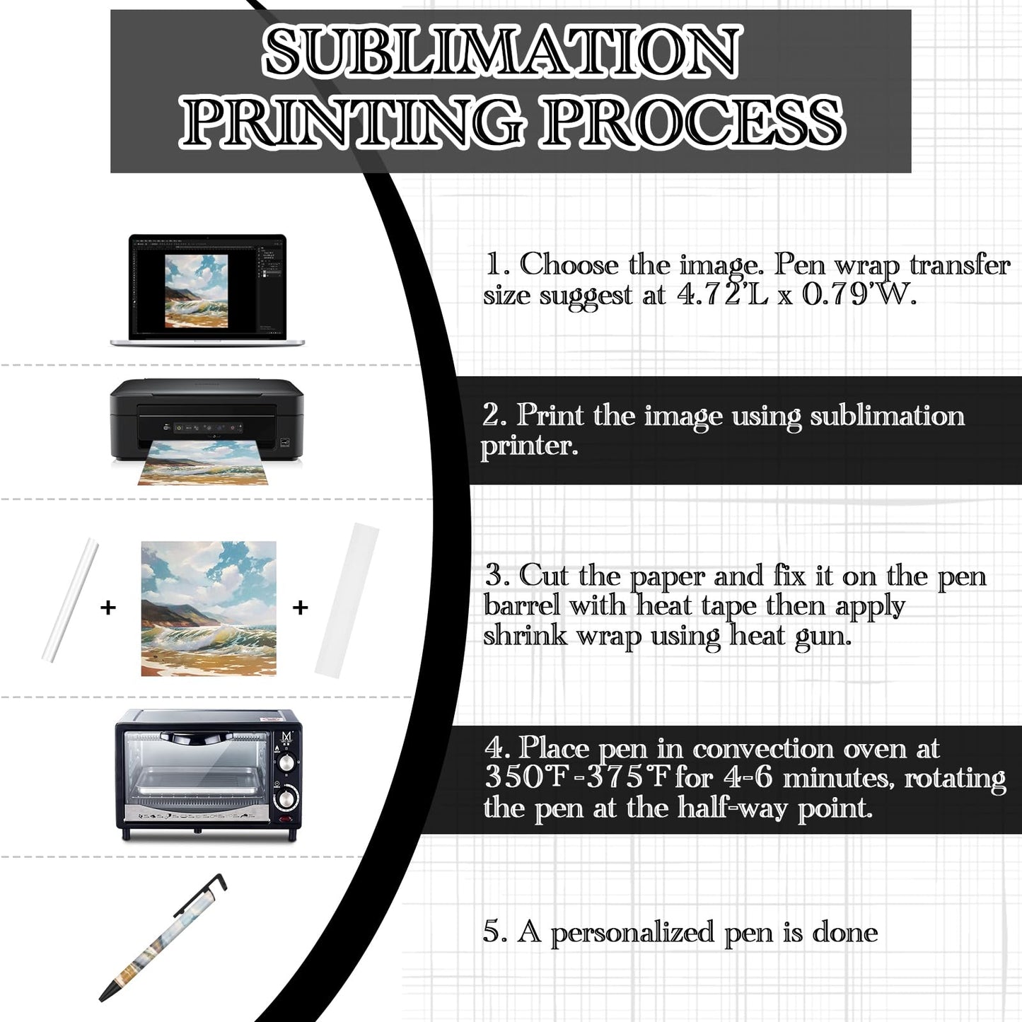 Yexiya Sublimation Pens Blank Heat Transfer Pen Sublimation Ballpoint with Shrink Wrap White Aluminum Customized School Supplies for Christmas DIY Office School Stationery Supplies(100 Set)