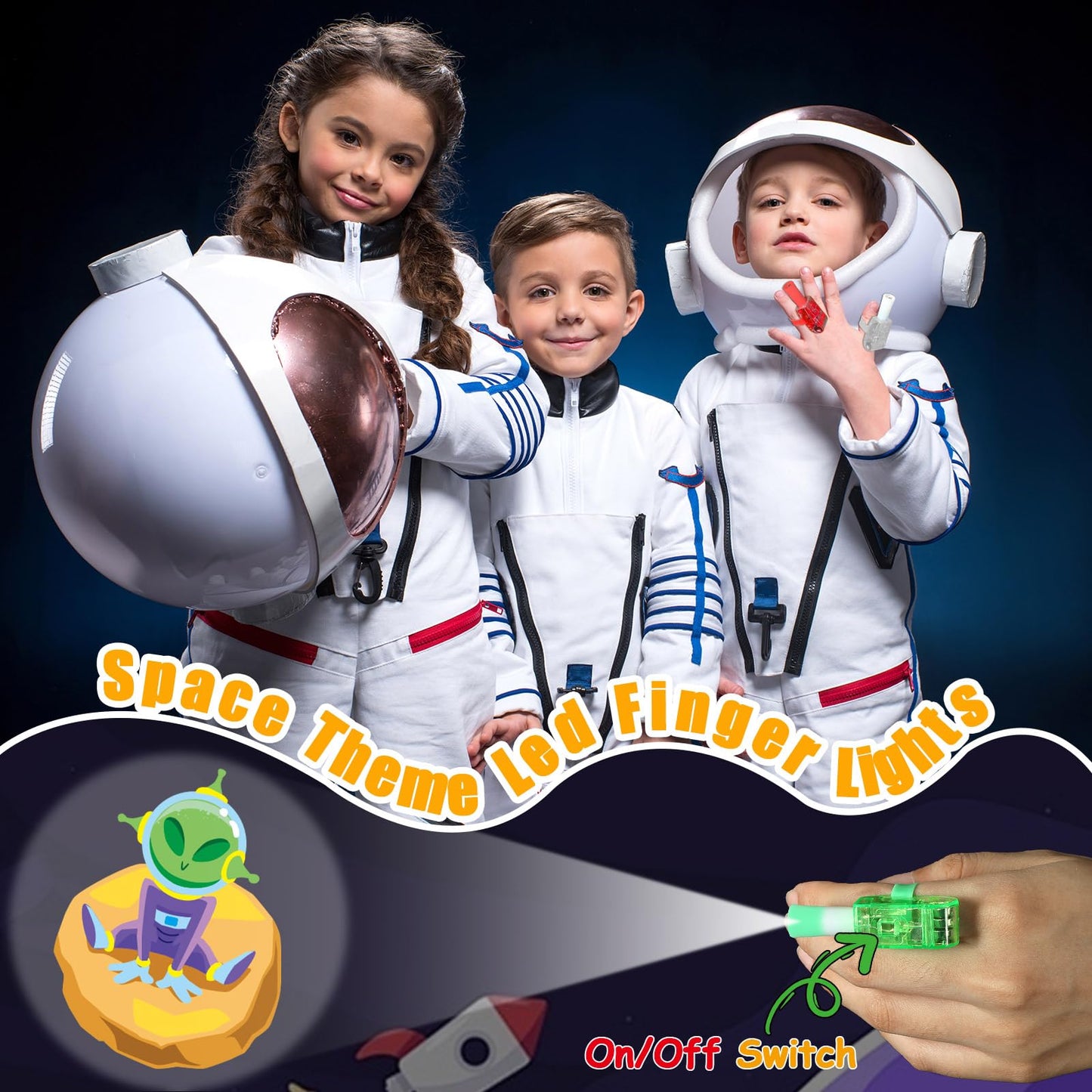 CHUNNIN 36 PCS Outer Space Party Favors Planet LED Light Up Finger Lights，Glow in the Dark Spacecraft Astronaut Party Bulk for Christmas Goodie Treat Bags Stuffers Galaxy Theme Birthday Supplies