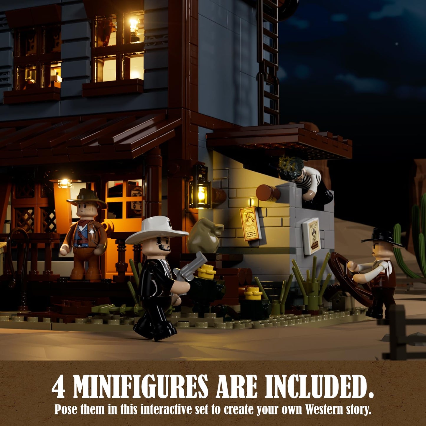 Funwhole Sheriff's-Office Lighting Building-Bricks Set - The Old West Sheriff's Office LED Light Construction Building Model Set 1240 Pcs for Adults and Teen