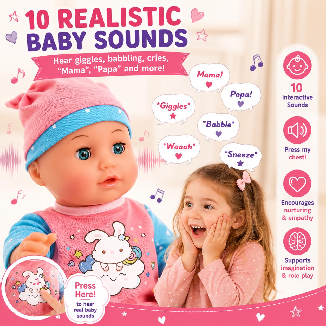 Liberty Imports Kids 18-Piece Newborn Talking Baby Doll Stroller Nursery Role Play Set w/ Playpen, Play Mat, Potty Training, Accessories (14" Doll Included)