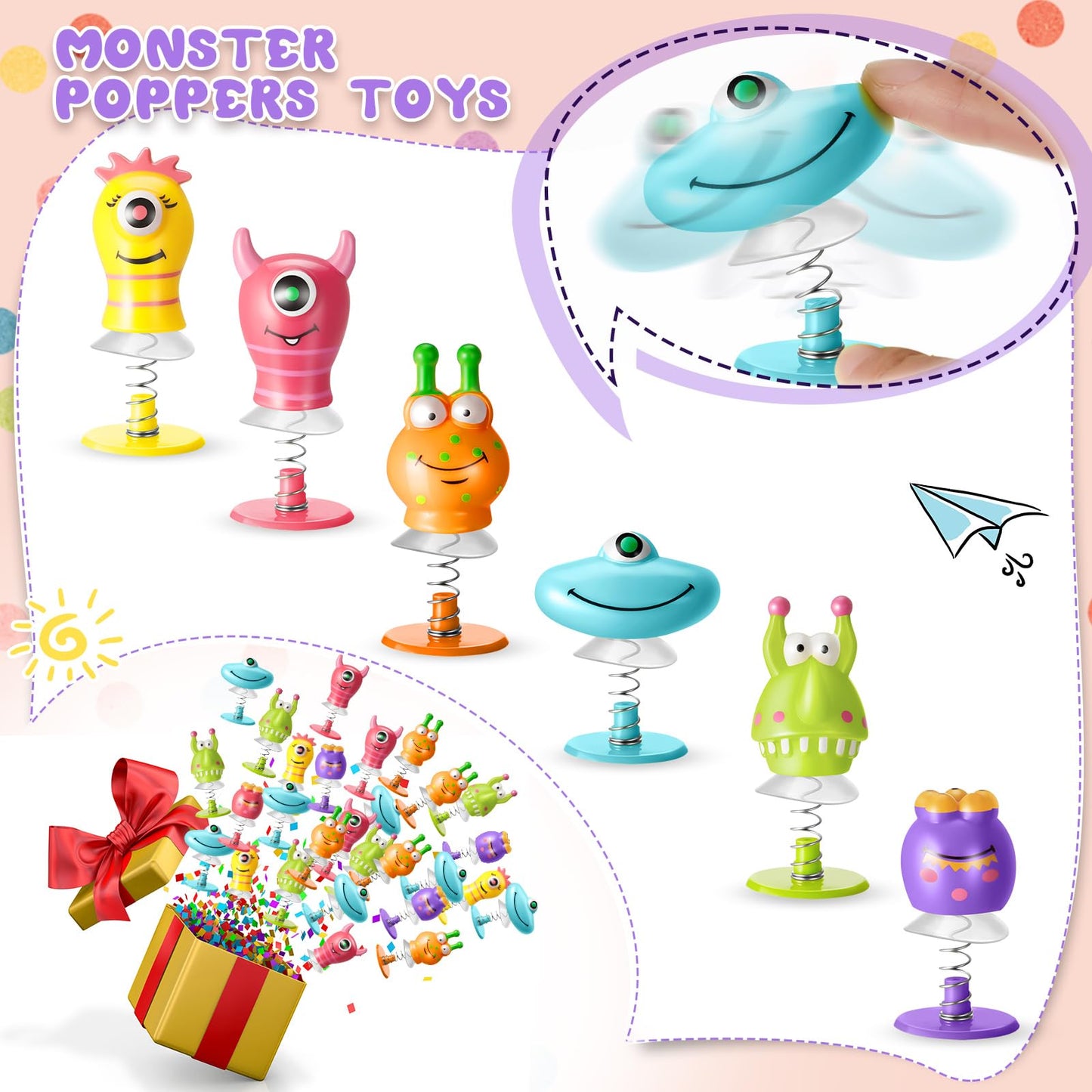 Deekin 24 Pcs Big Eye Animal Spring Launcher Toys,6 Styles Jumping Bouncy Spring Party Favors for Boys Girls, Classroom Prizes Return Gifts Goodie Bag Fillers
