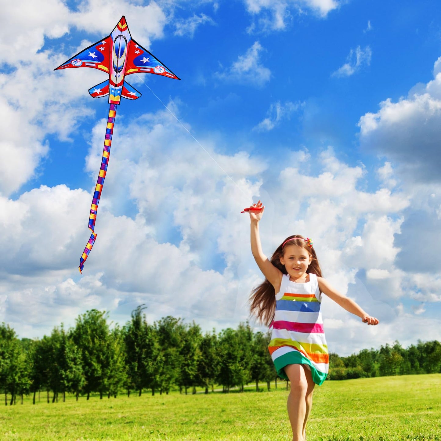 Xida Airplane Kites for Kids and Adults, Easy to Fly Kite, High-Flying, and Durable Outdoor Beach Kite for Boys and Beginners with Long Tail, Jet Kites Ideal for Beach, Park, and Family Fun