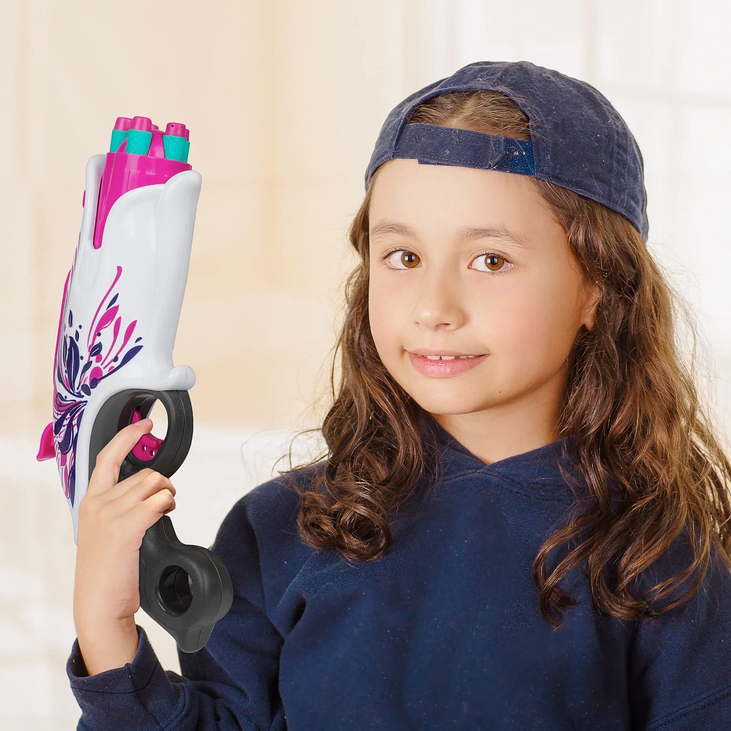 Soft Bullet Toy Pink Dart Blaster, 5-Dart Rotating Drum, 20 Darts, Kids Outdoor Toys Xmas Birthday Gifts for Girls Ages 6+ Years Old