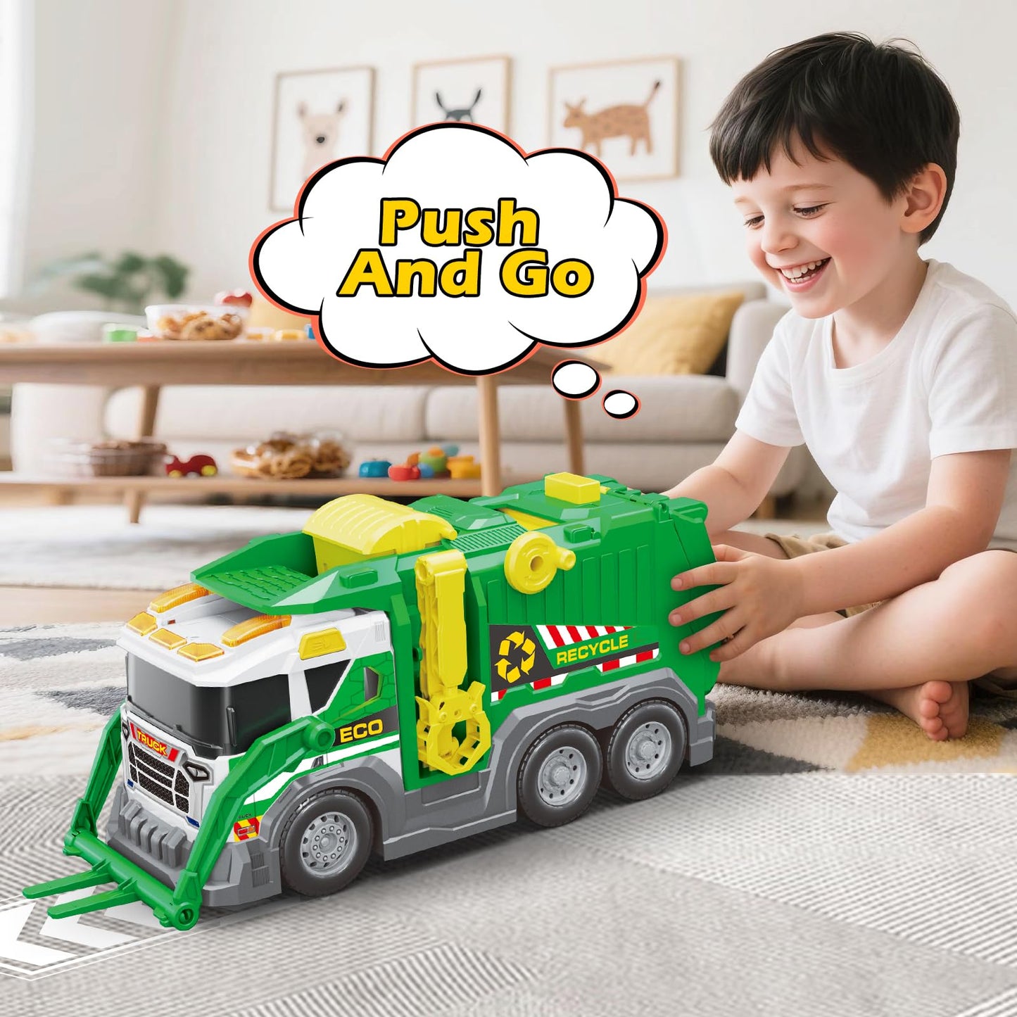 AuroTops Garbage Truck Toys for Kids 3 4 5 6 7 8 Years Old Boys Toy Trucks Set with Sound and Light,Toddlers Birthday Gifts for Boys & Girls Learning Toys,Includes 3 Trash Bins
