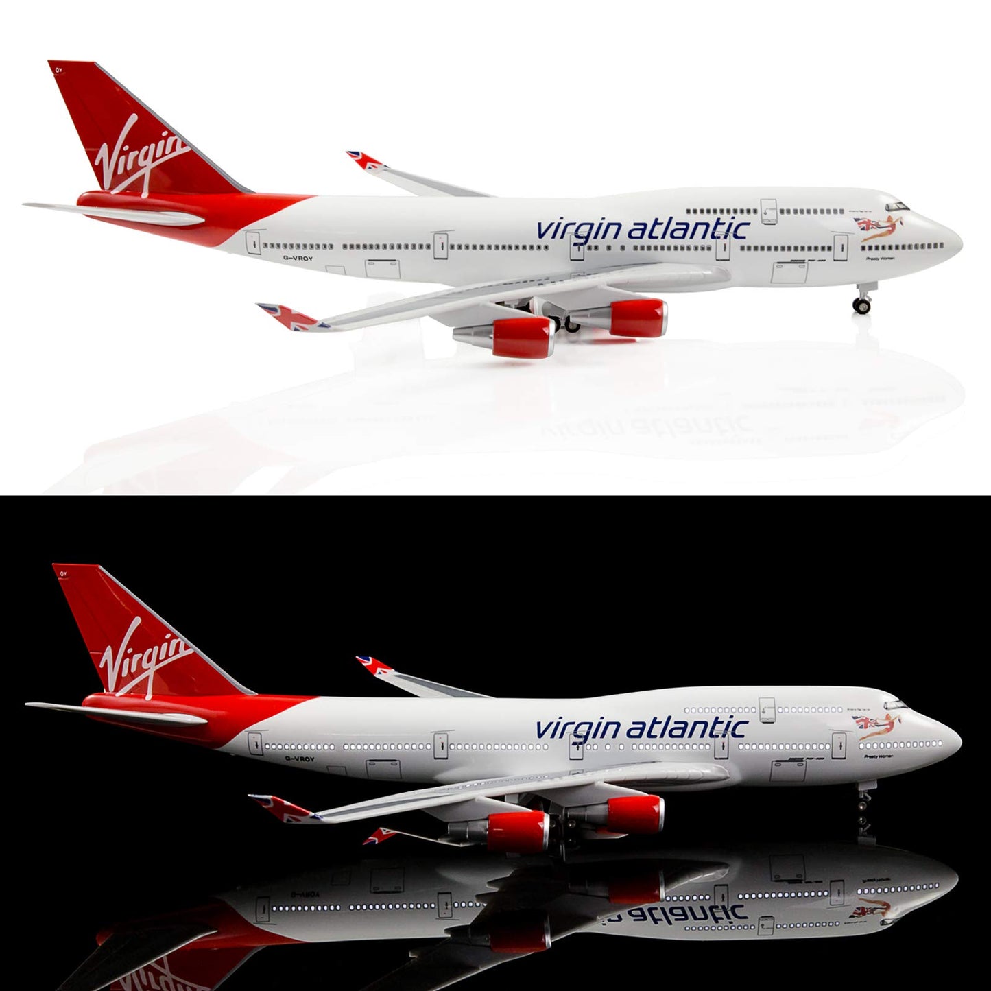 24-Hours 18” 1:130 Scale Model Jet British Airways Virgin B747 Model Planes Kits Display Die-cast Airplane with LED Light(Touch or Sound Control)