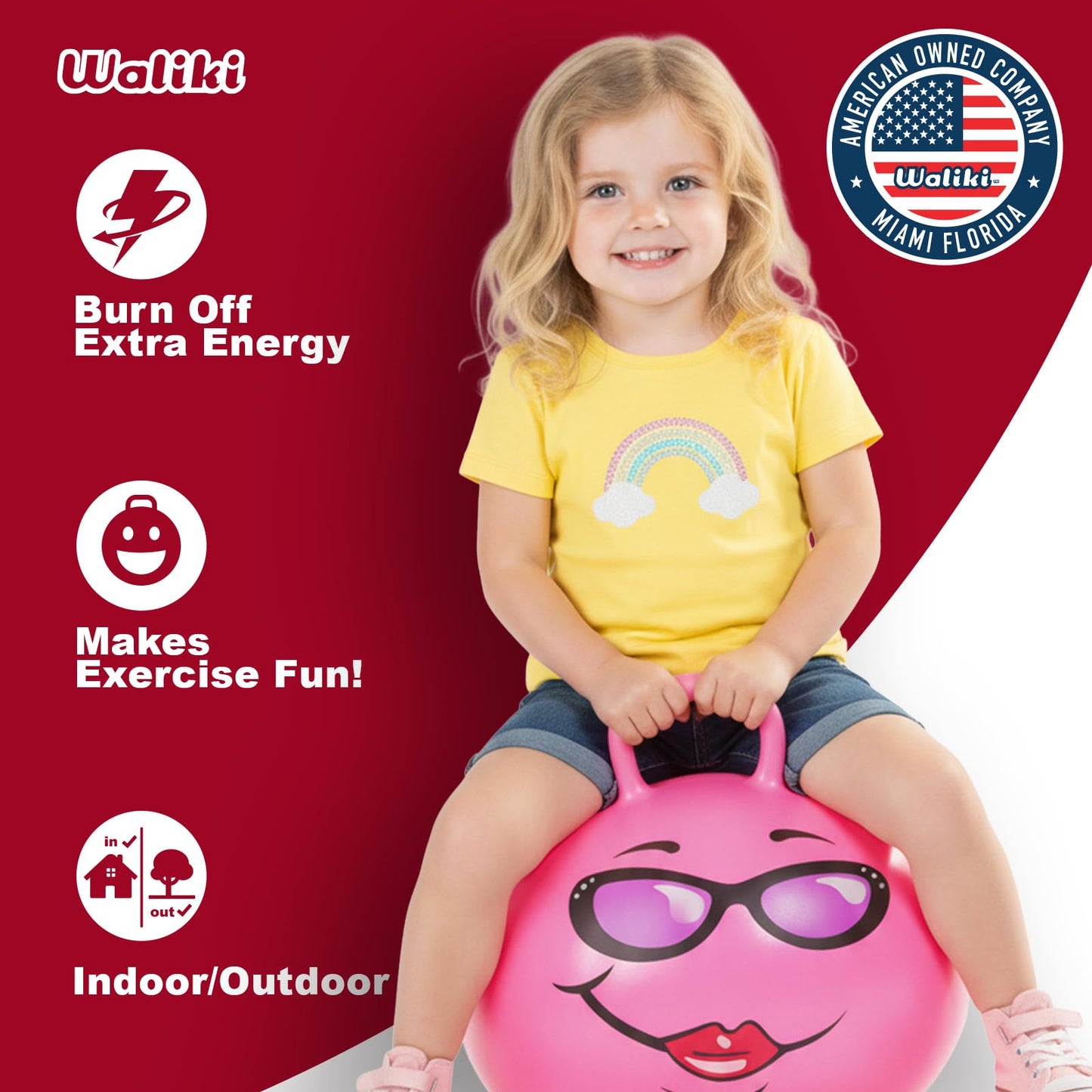 WALIKI Hopper Ball for Kids 3-6 | Hippity Hop | Jumping Hopping Ball | Relay Races | Pink 18”